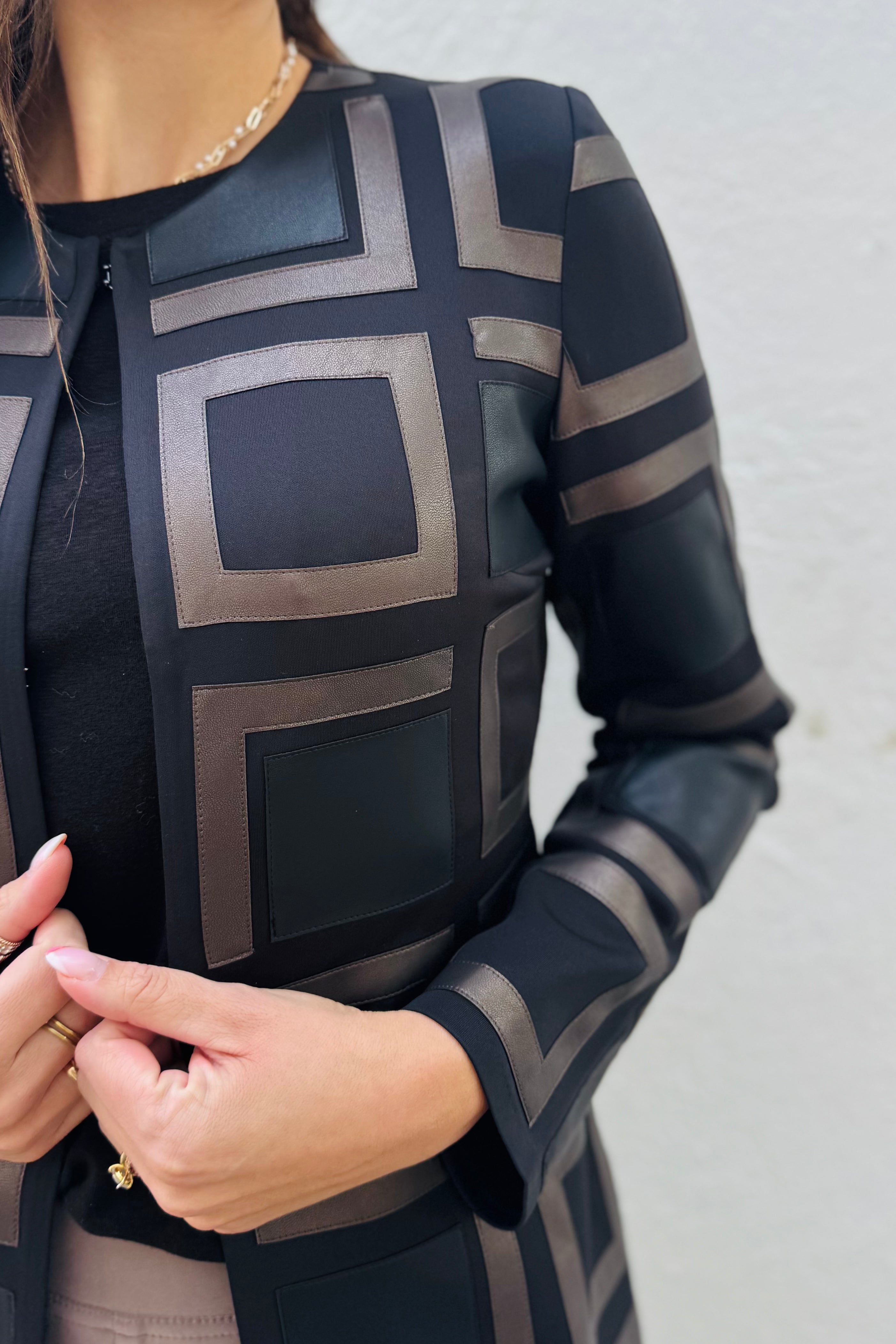 Leatherette Collarless Jacket