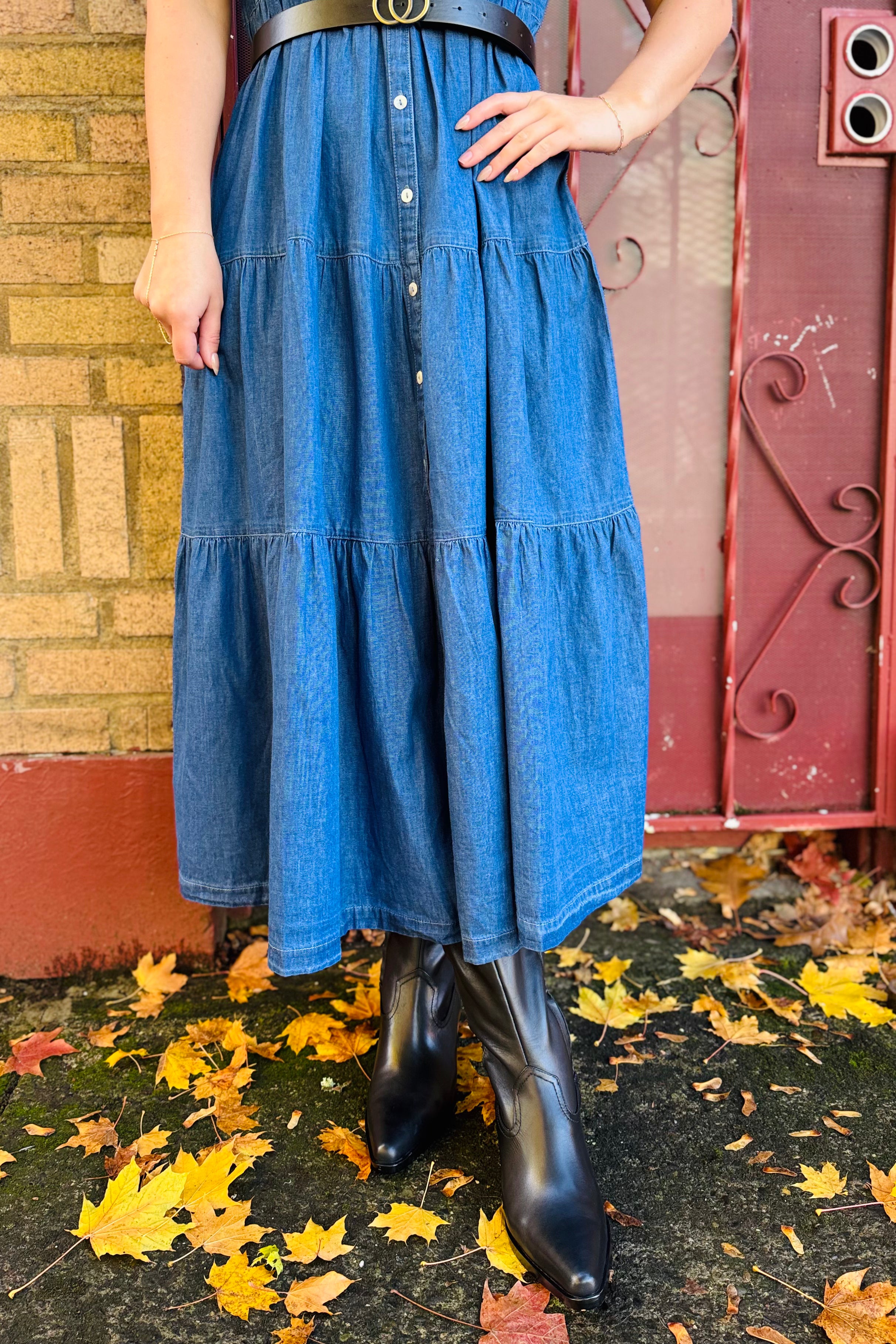 Long Tiered Dress W/Puff Sleeve