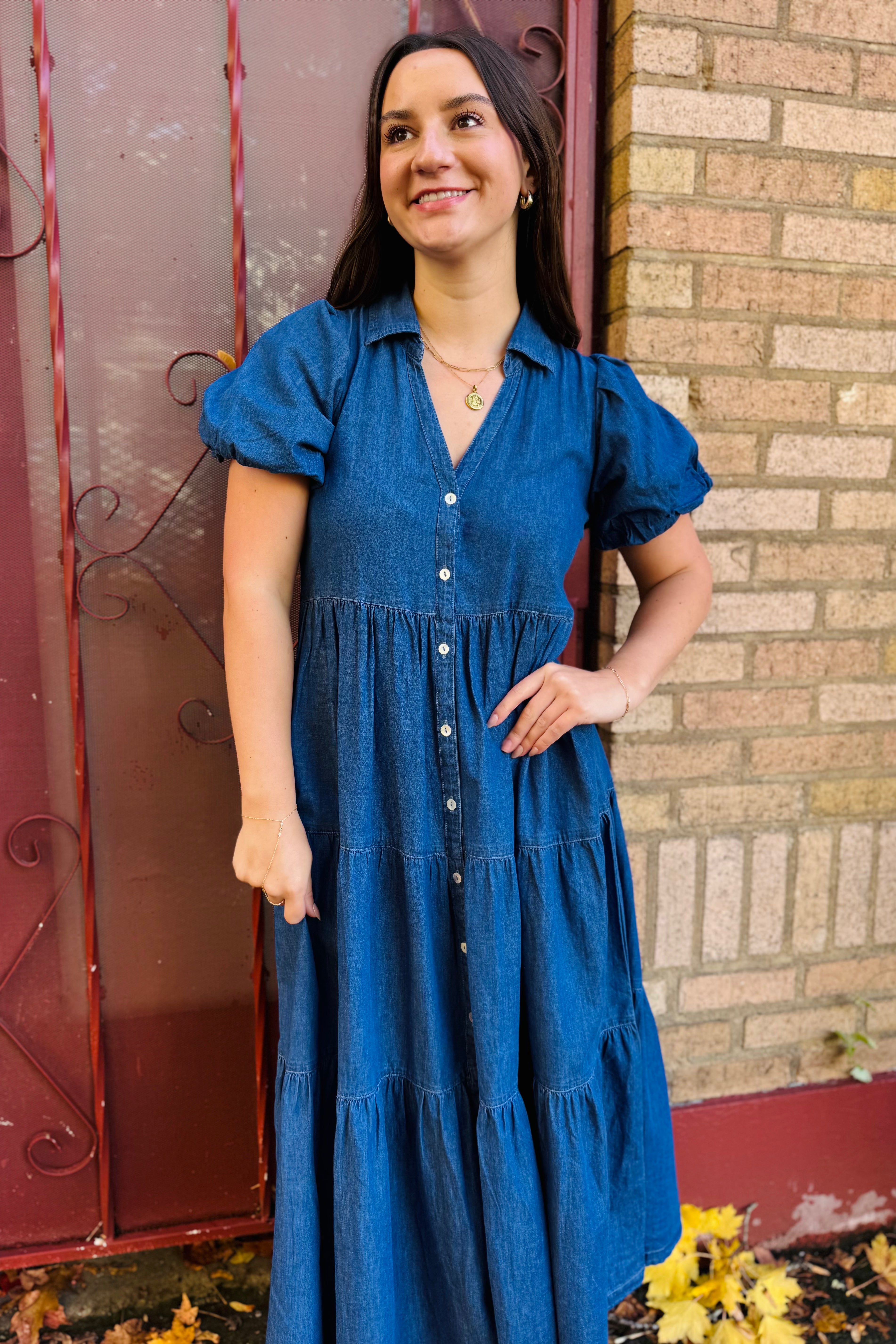 Long Tiered Dress W/Puff Sleeve