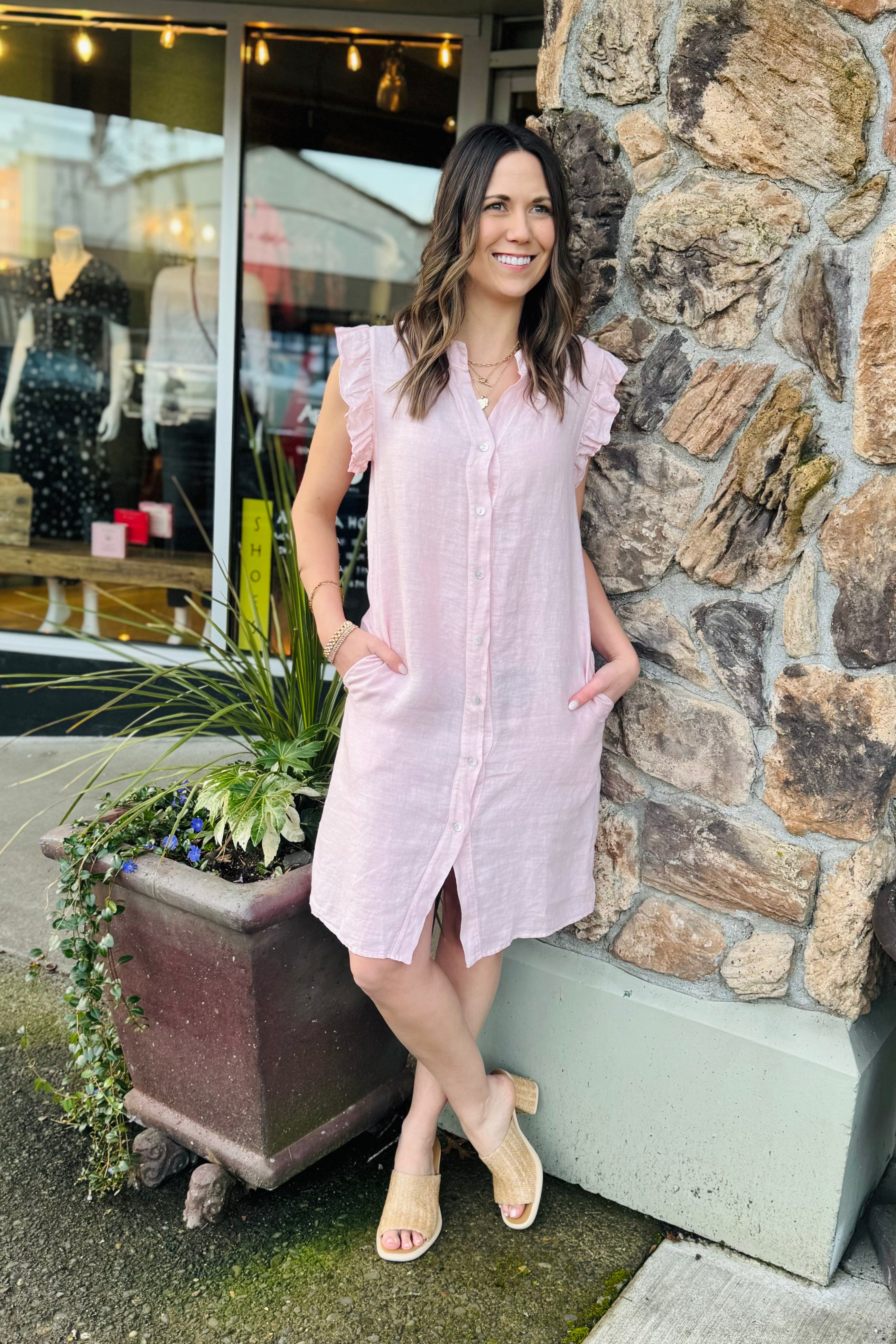 Linen Ruffle Cap Sleeve Dress