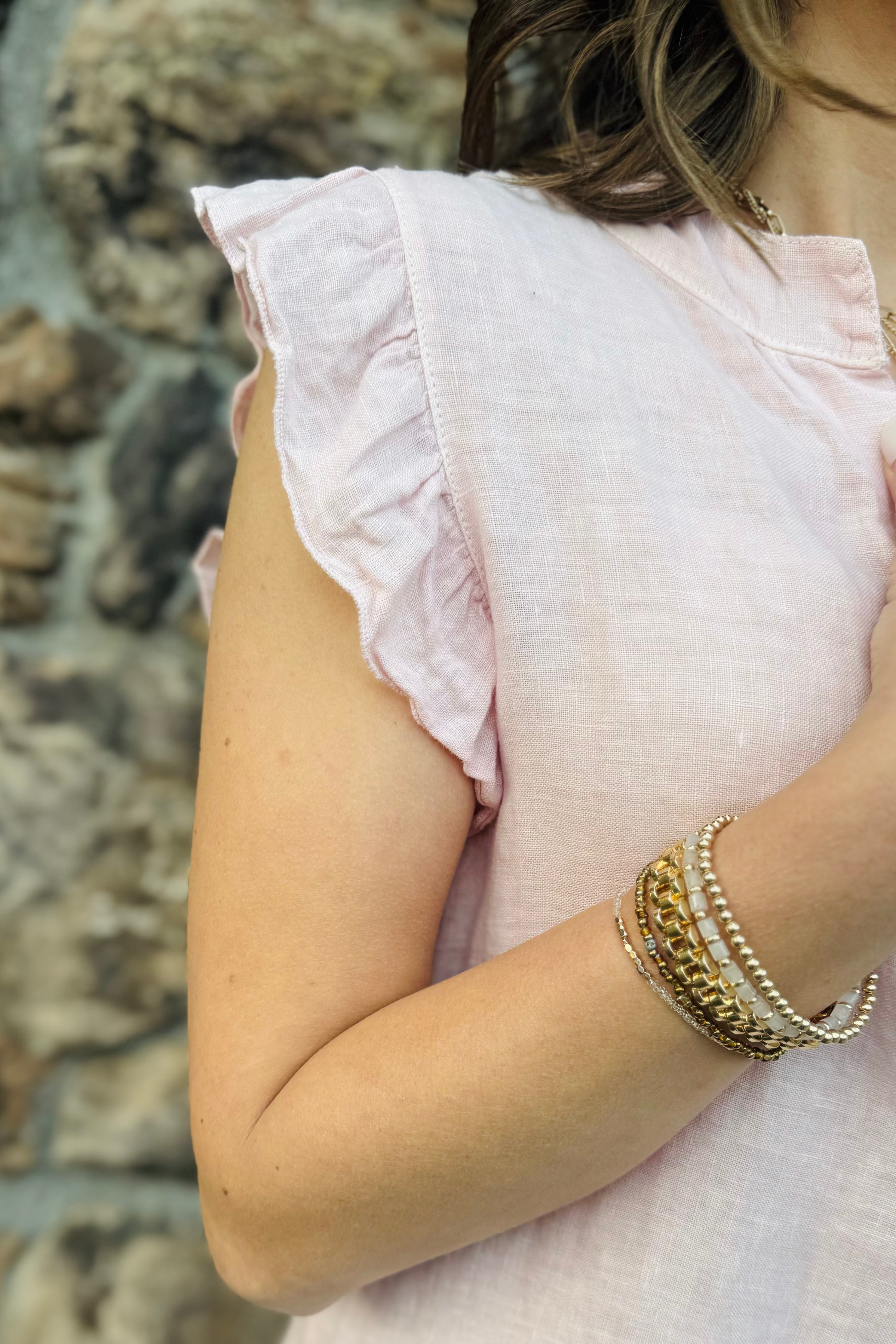 Linen Ruffle Cap Sleeve Dress