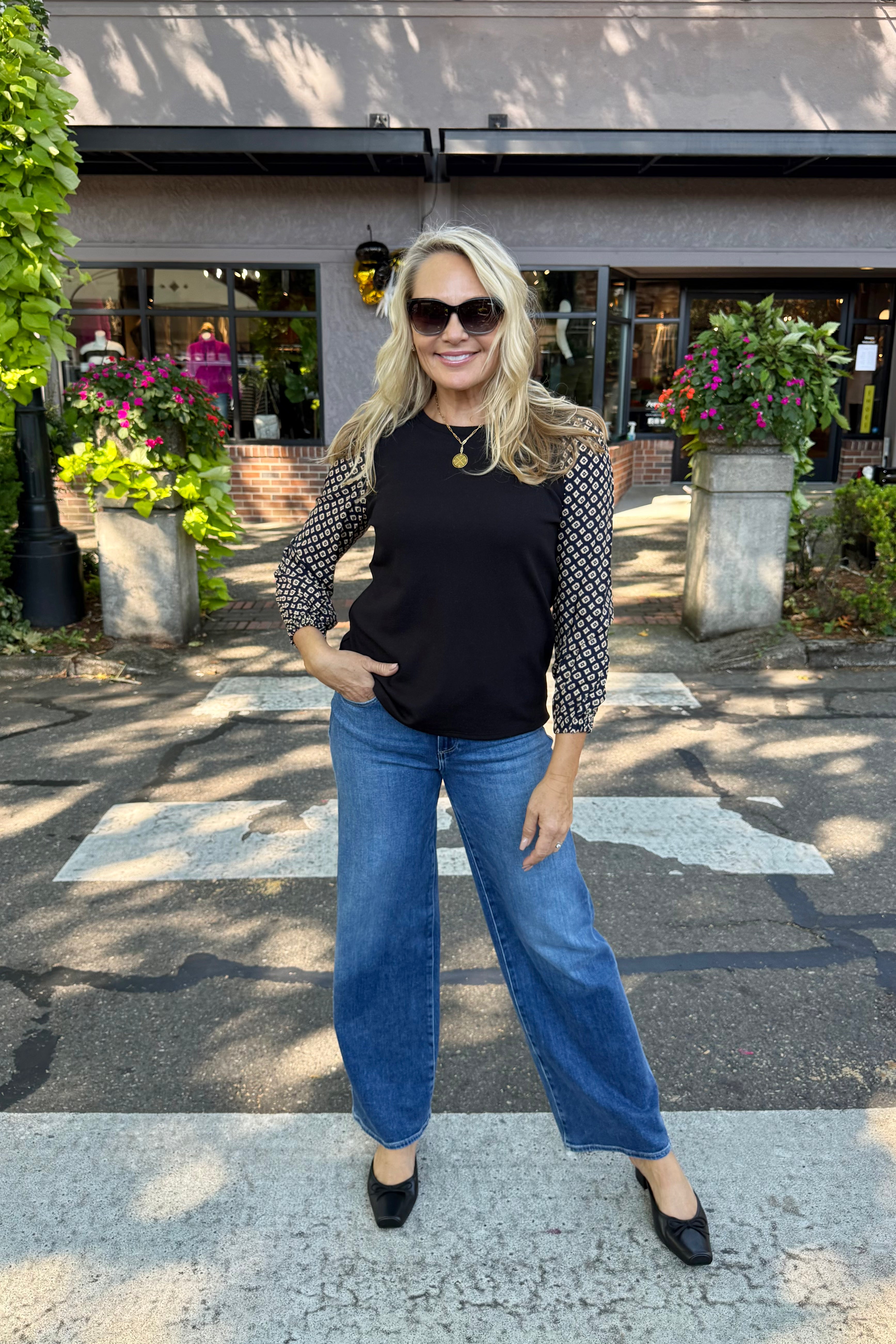 Mixed Media Long Sleeve Blouse