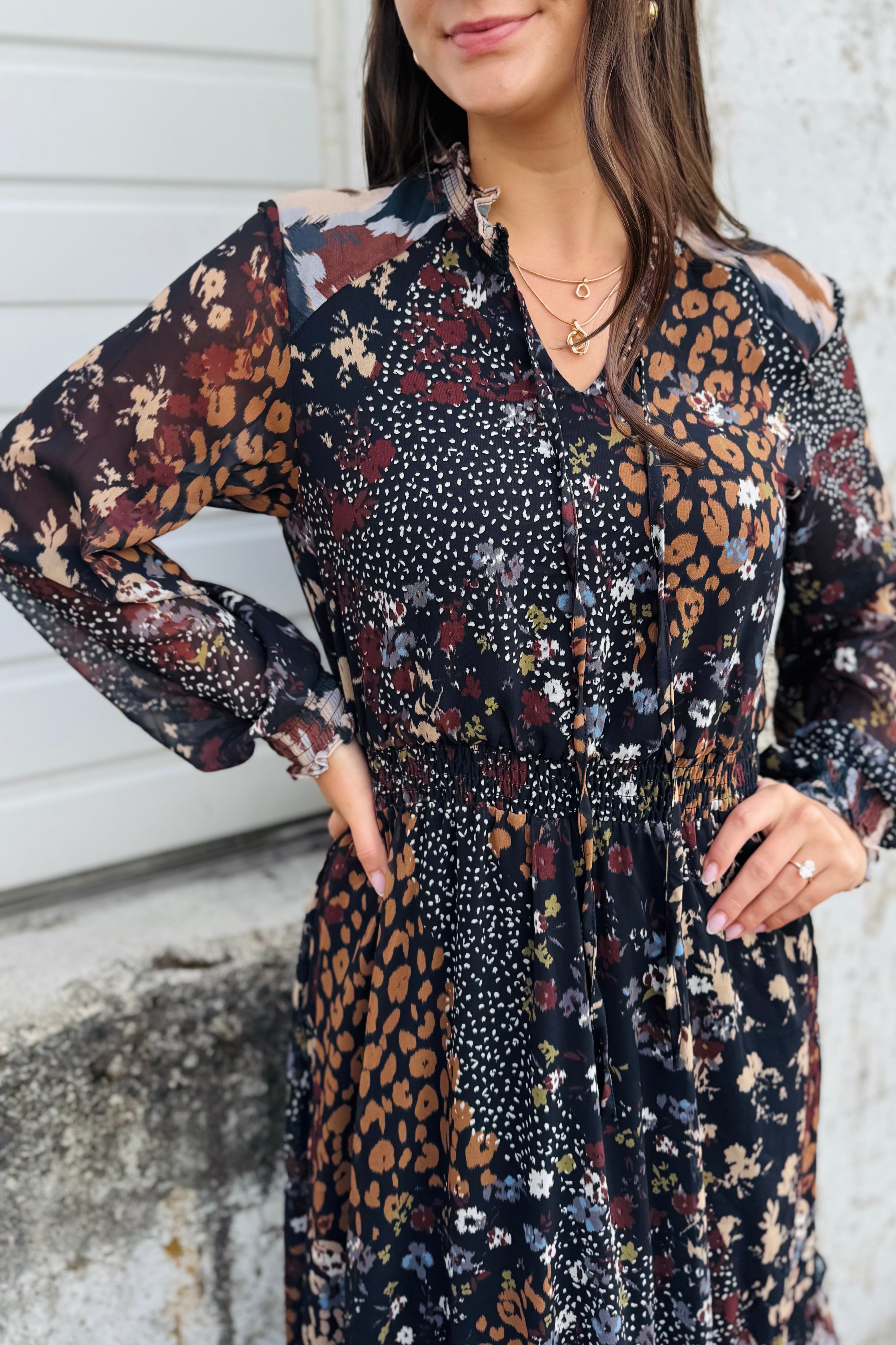 Mixed Print Drama Dress