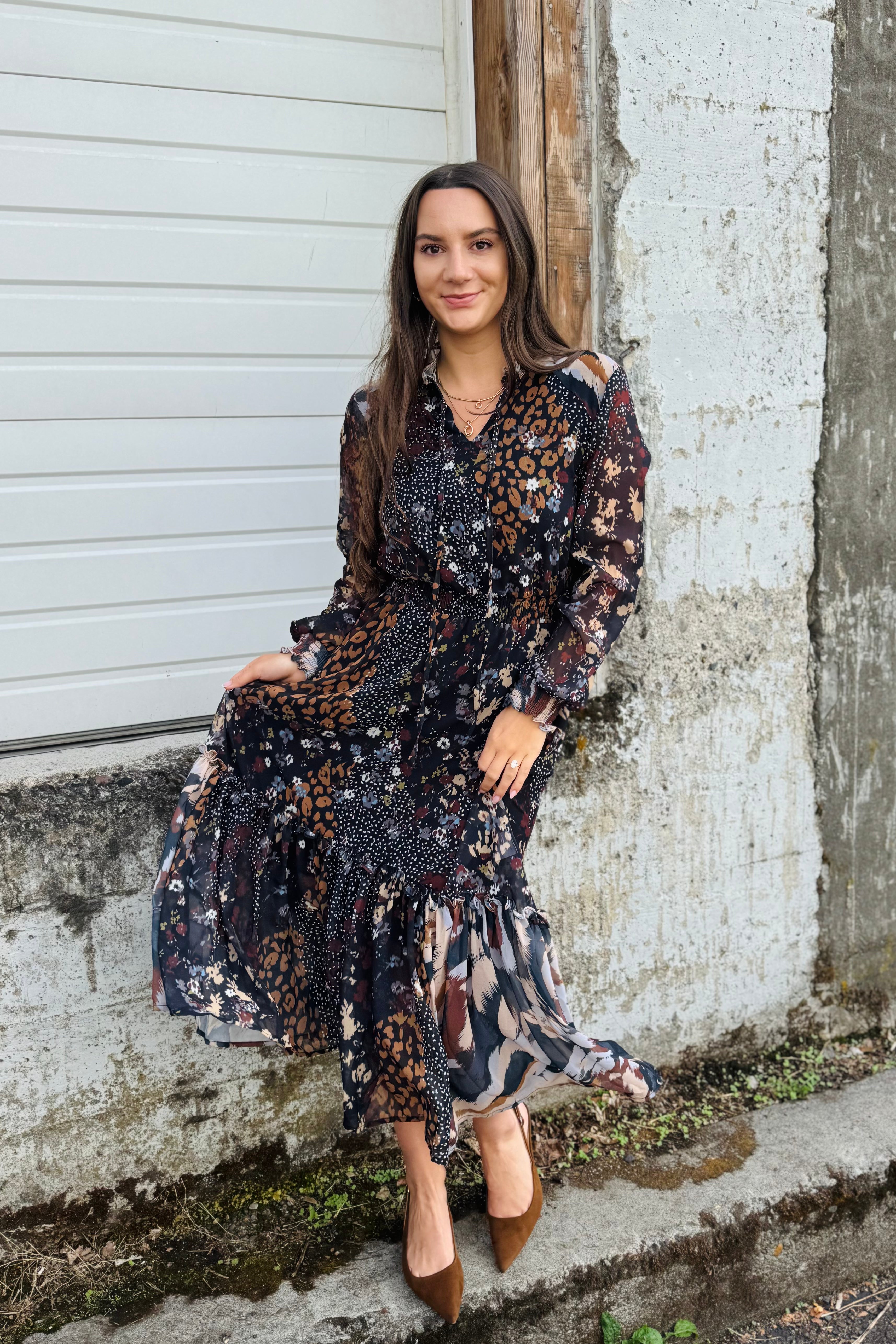 Mixed Print Drama Dress