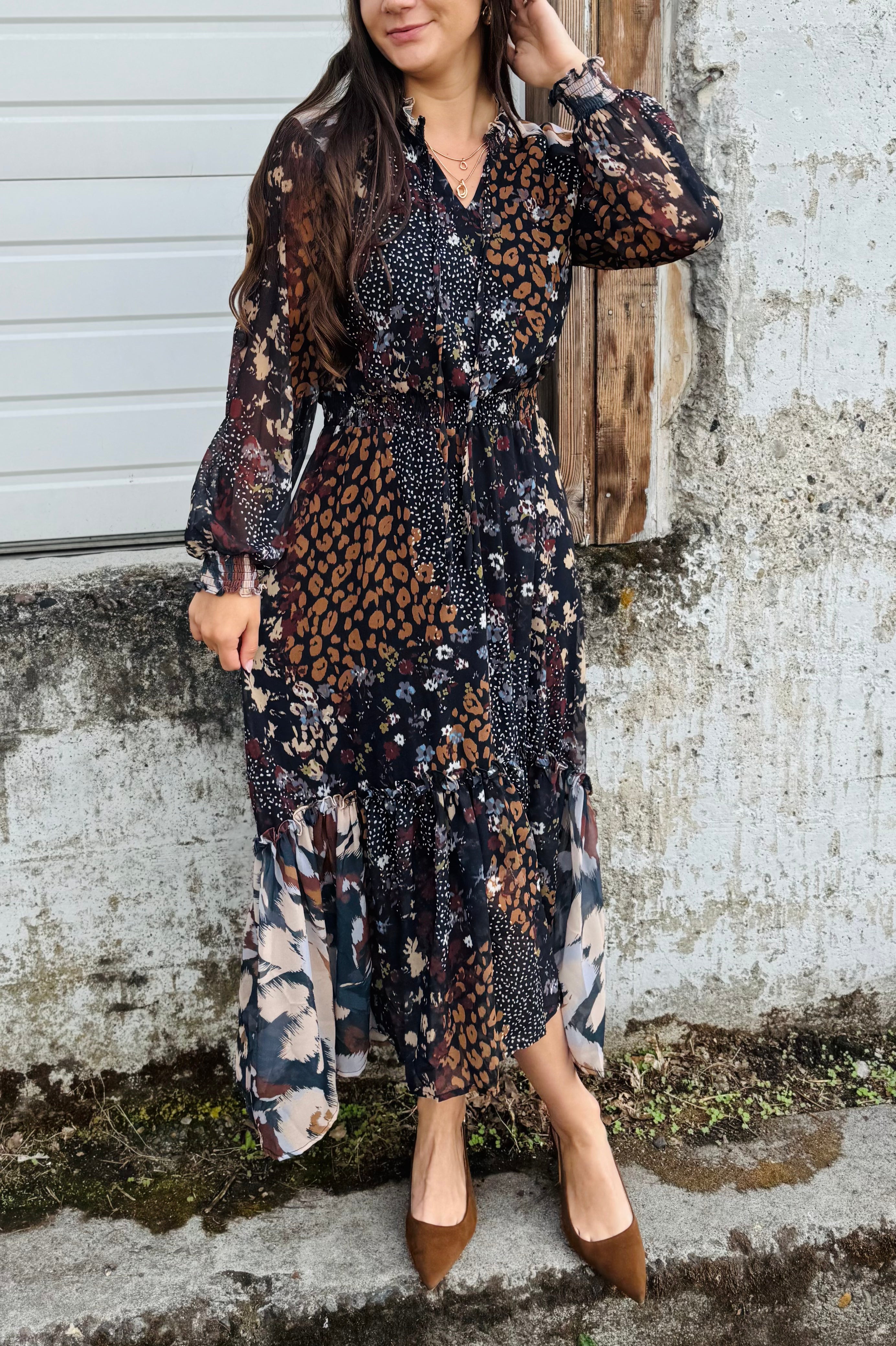 Mixed Print Drama Dress