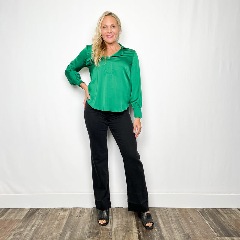Notched Collar Satin Blouse