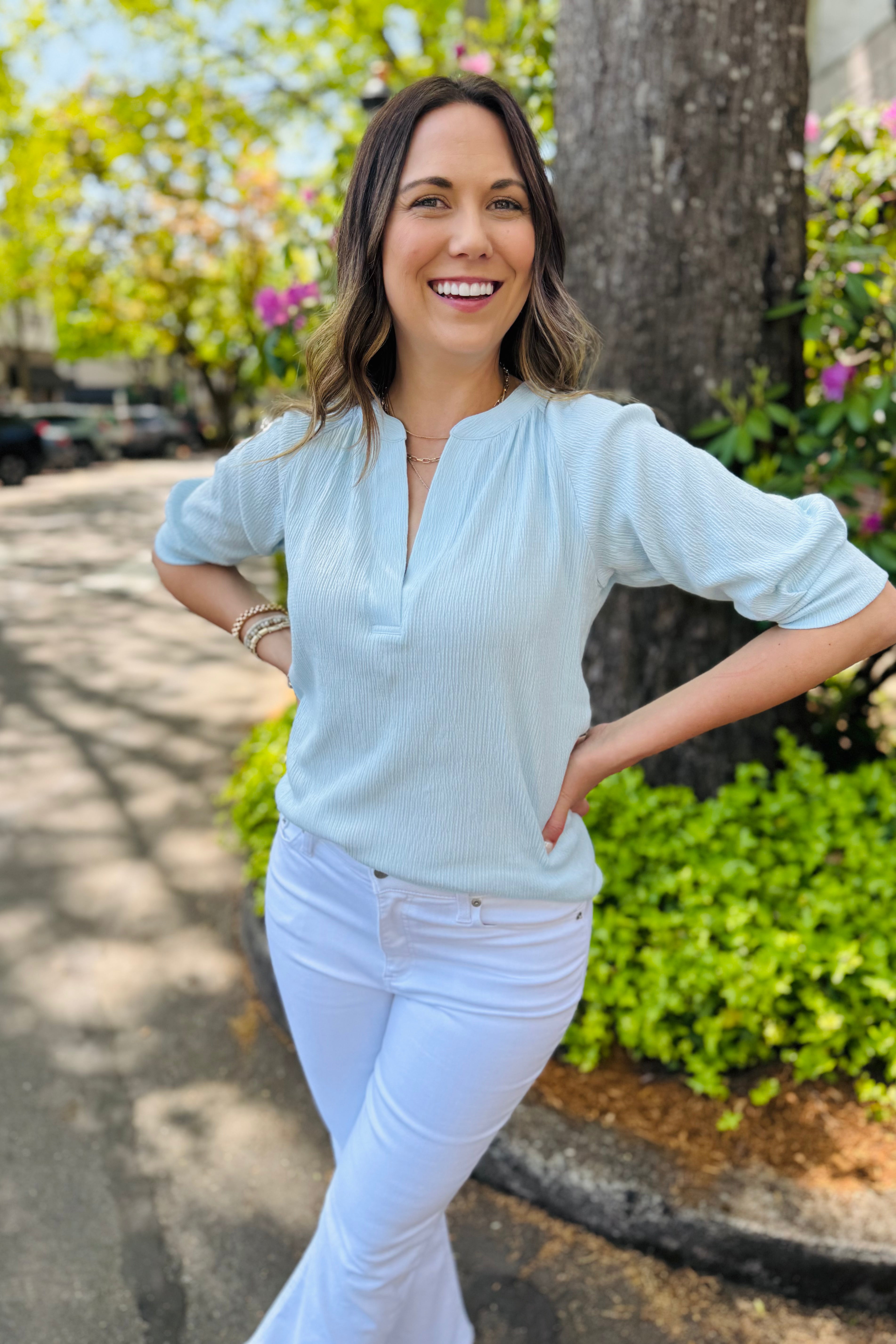 Crinkle Knit Cafe Top