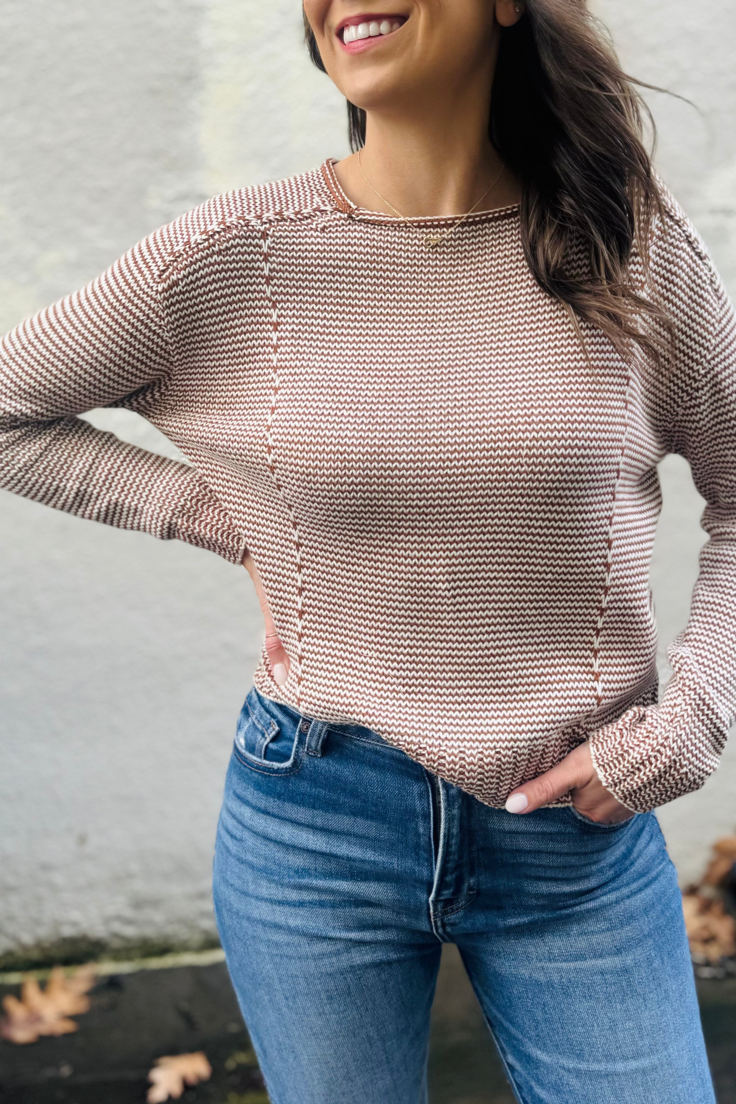 Striped Seamed Cord Sweater