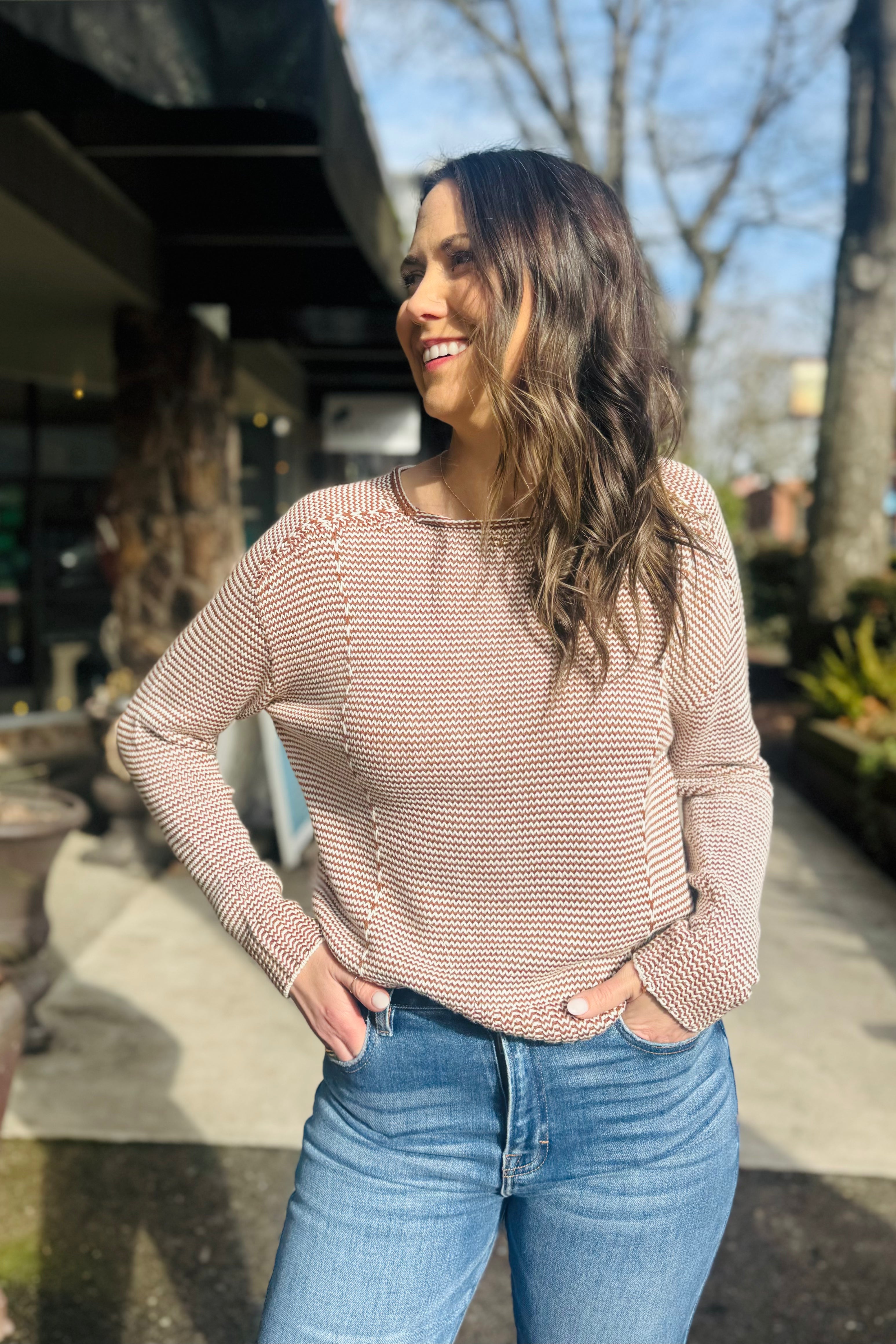 Striped Seamed Cord Sweater