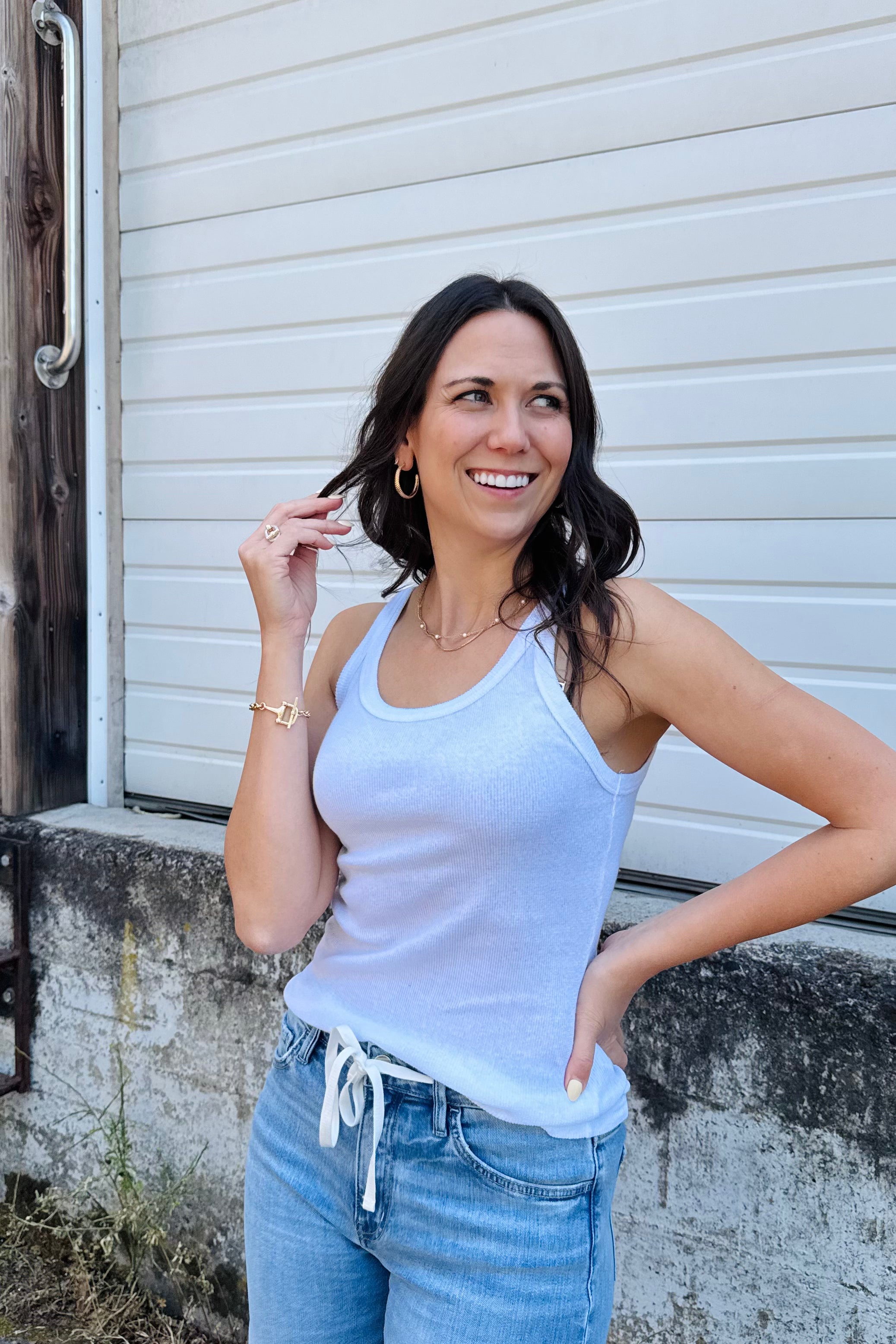 Nicole Wide Crew Tank-White