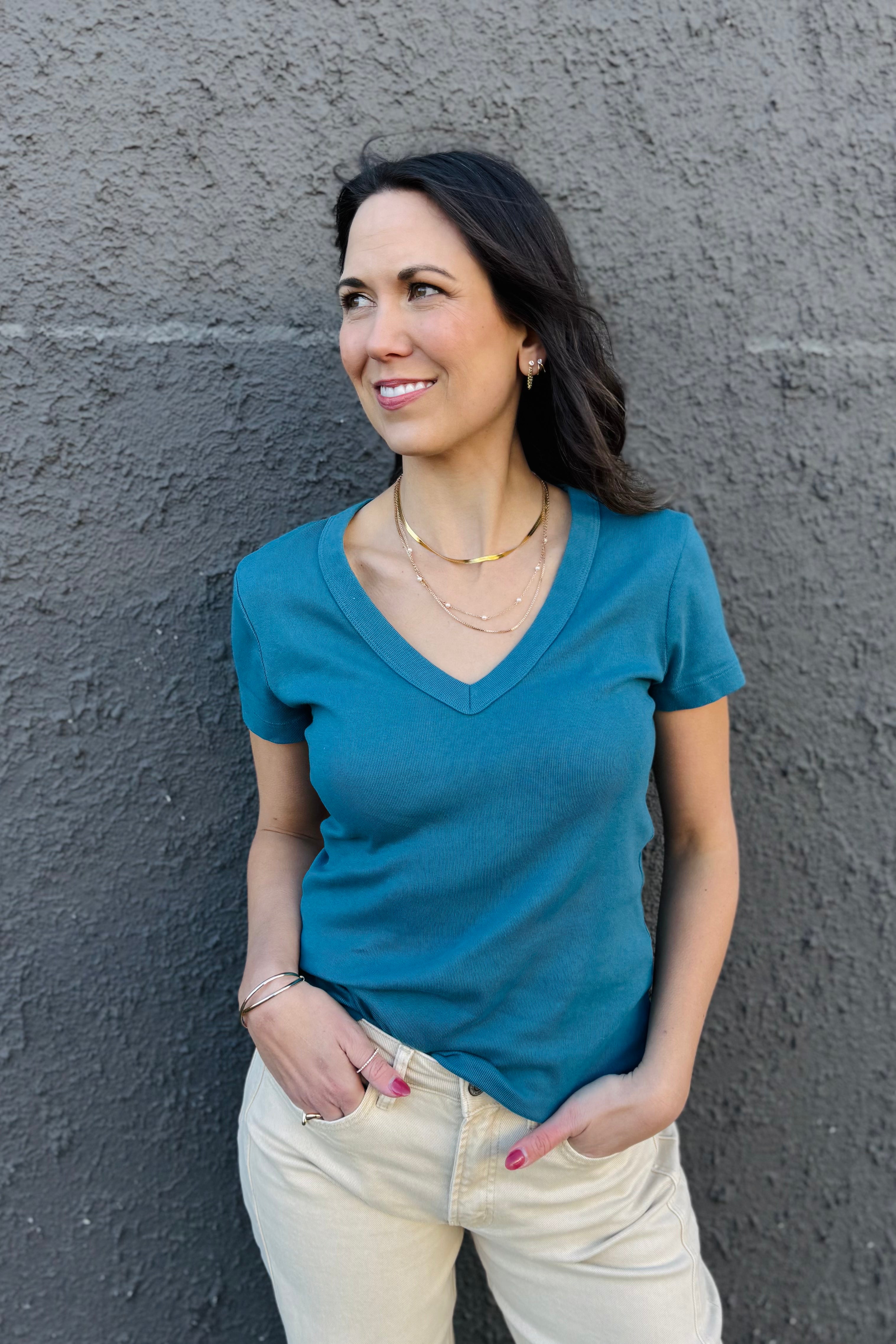 Nikki V-Neck Tee-Glaze