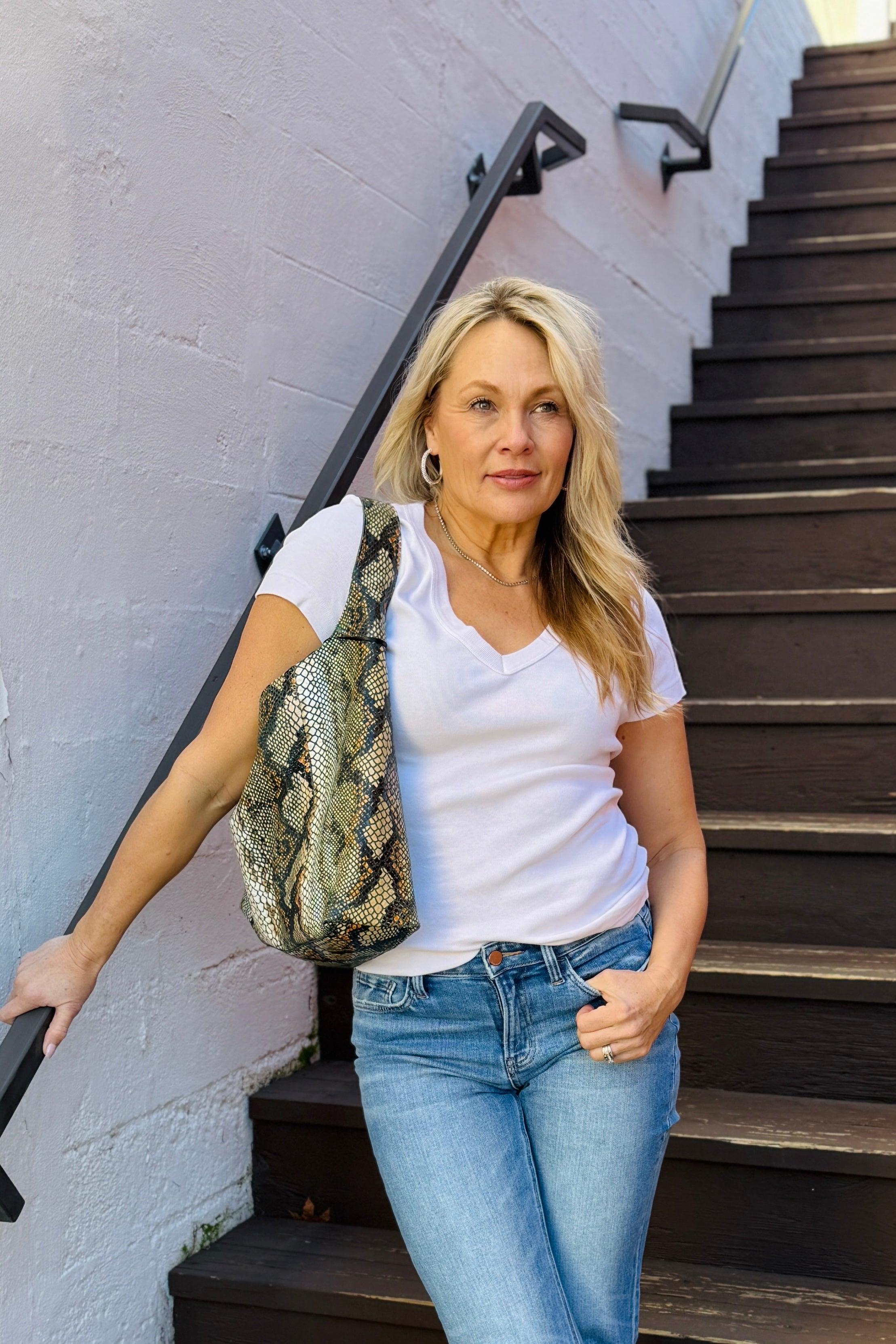 Nikki V-Neck Tee-Chalk