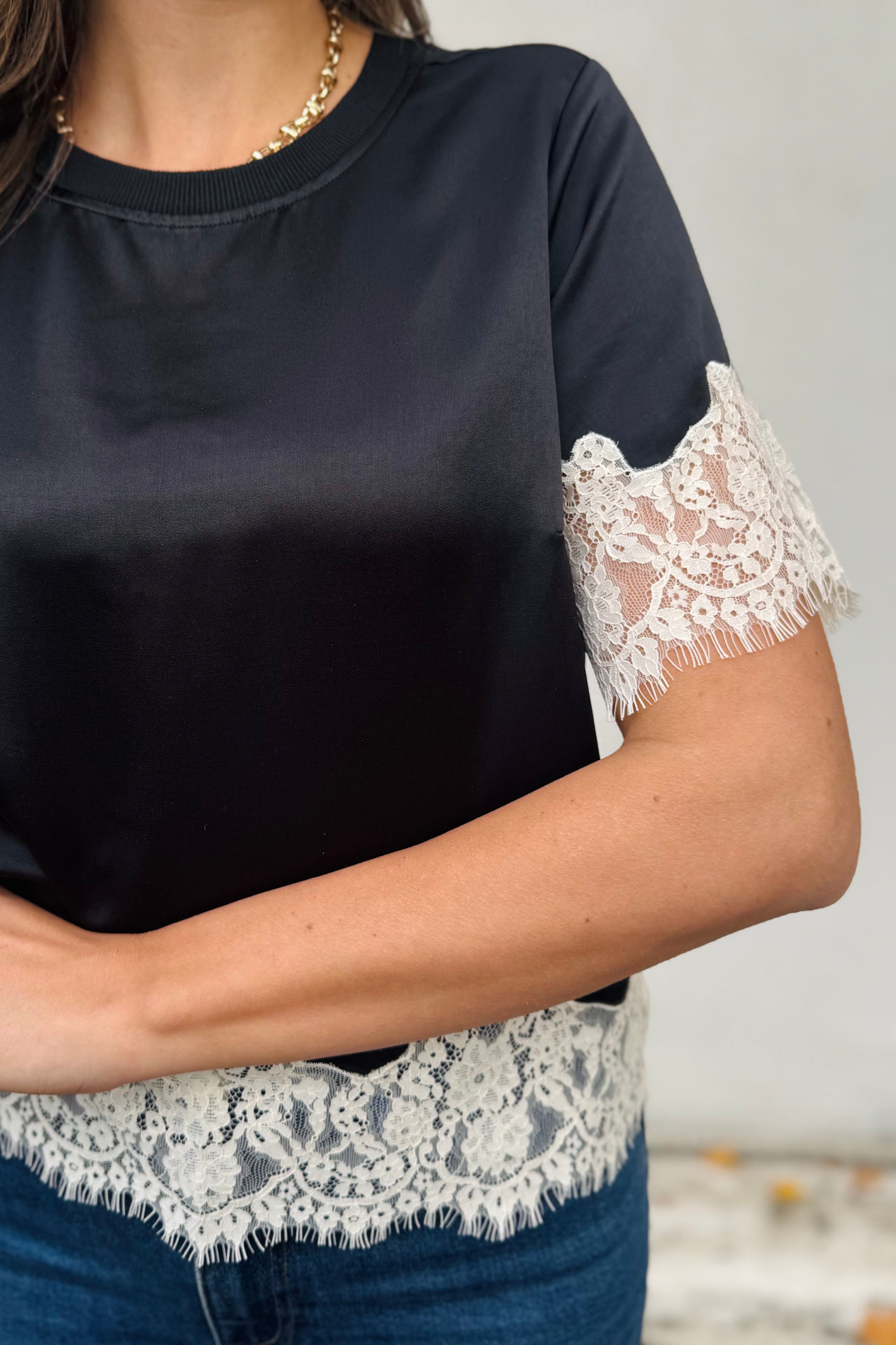 One of a Kind Satin Lace Top