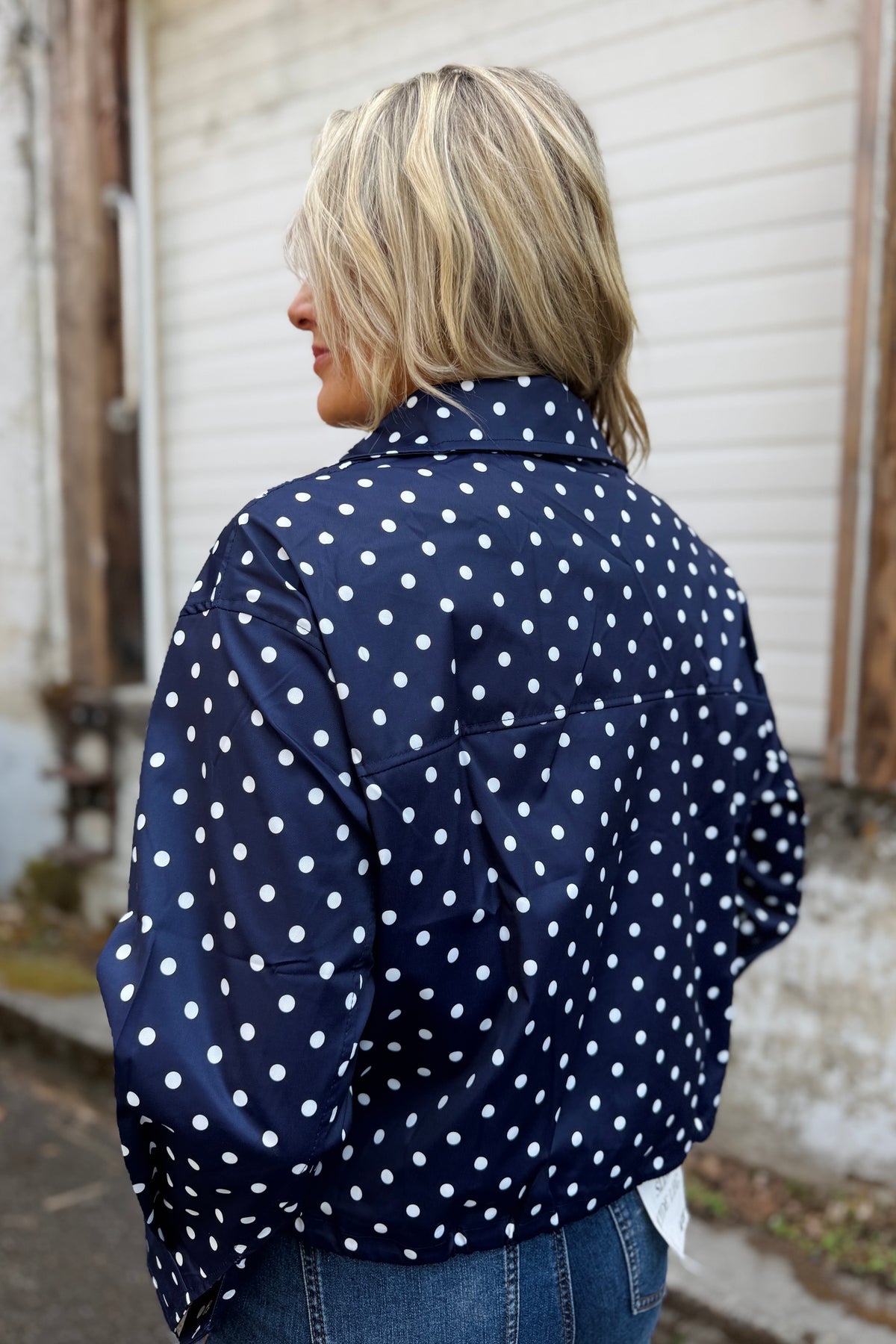 Oversized Polka Dot Jacket - Navy Polka Dots | Arktana - view 5