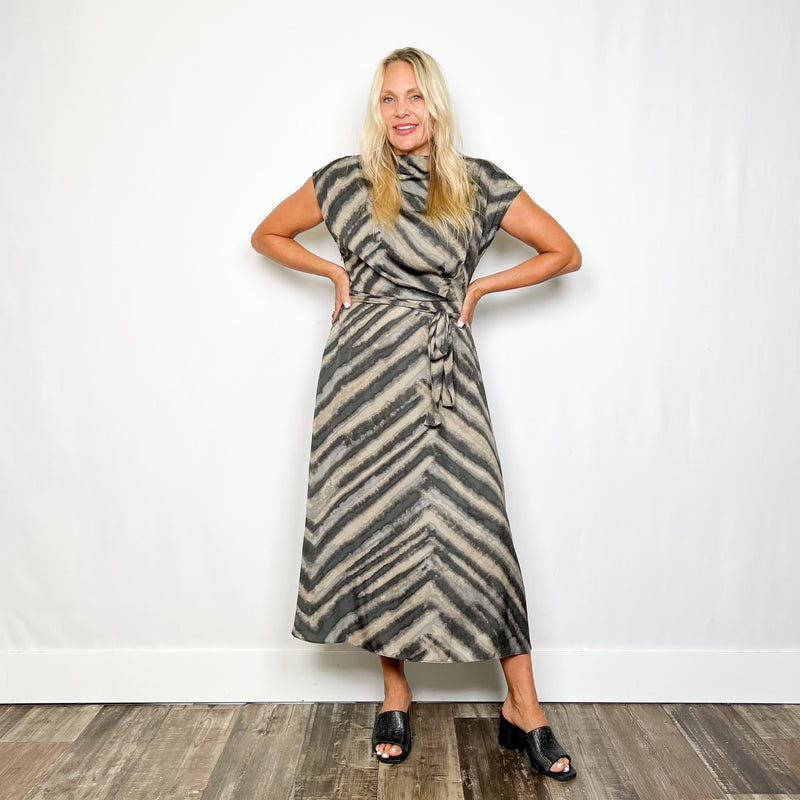 Printed Satin Midi Dress