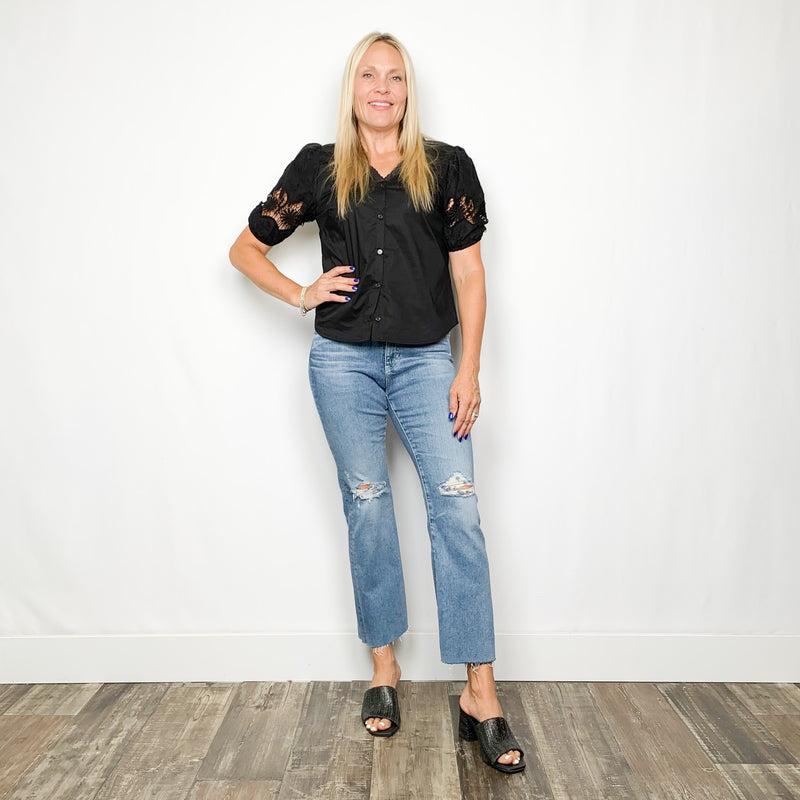 Puff Sleeve Button Front Blouse