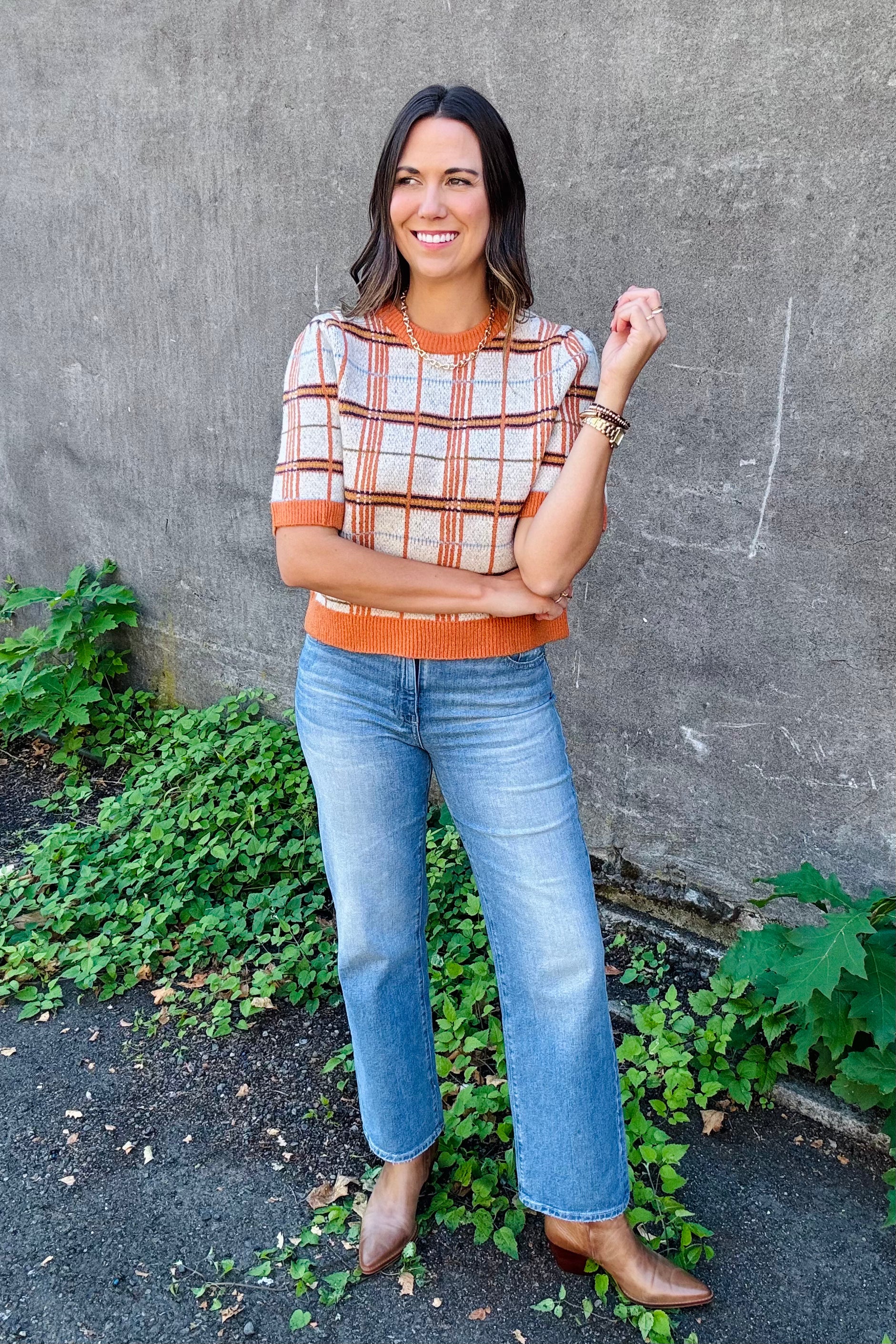 Plaid Half Sleeve Top