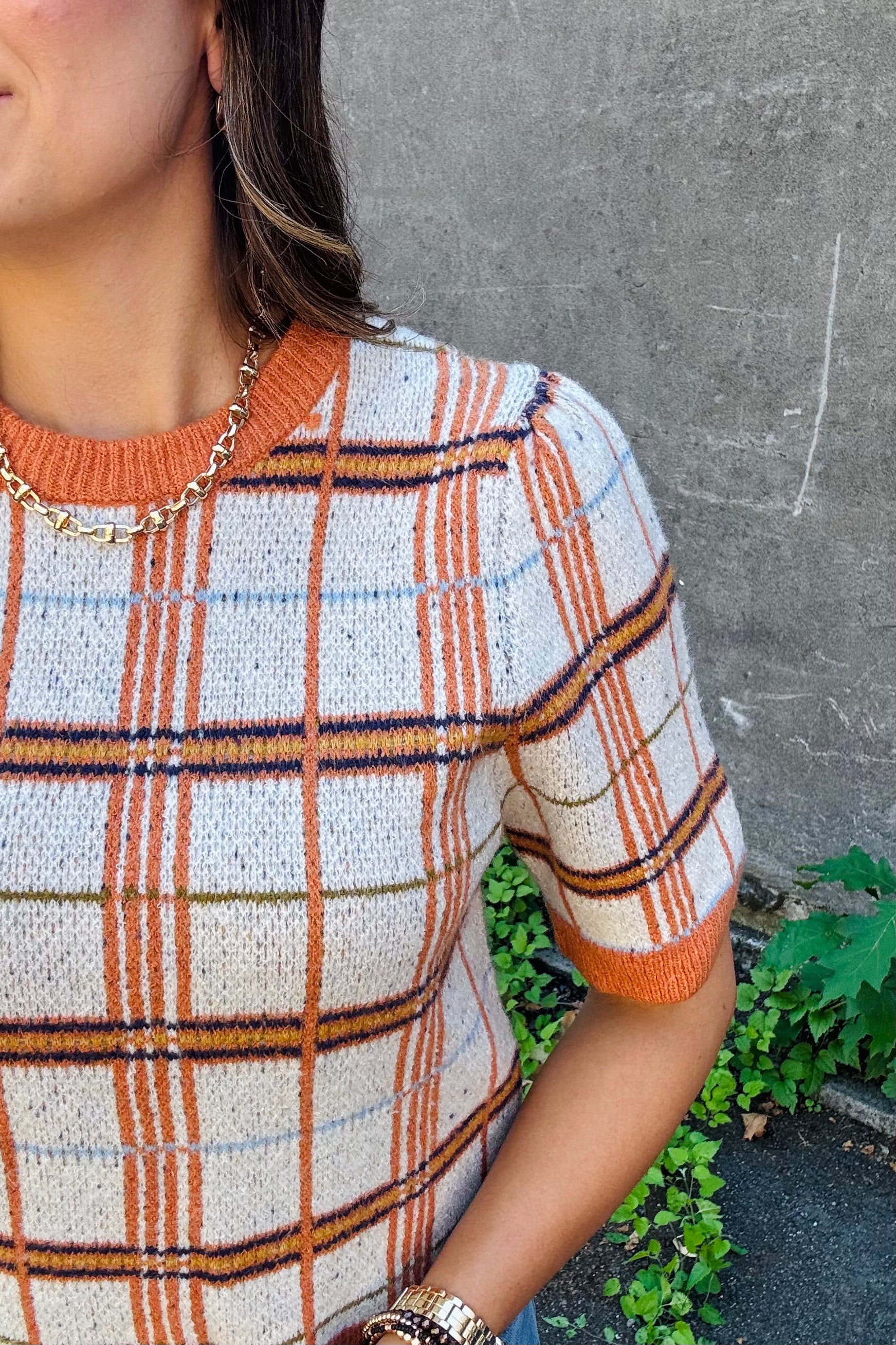 Plaid Half Sleeve Top