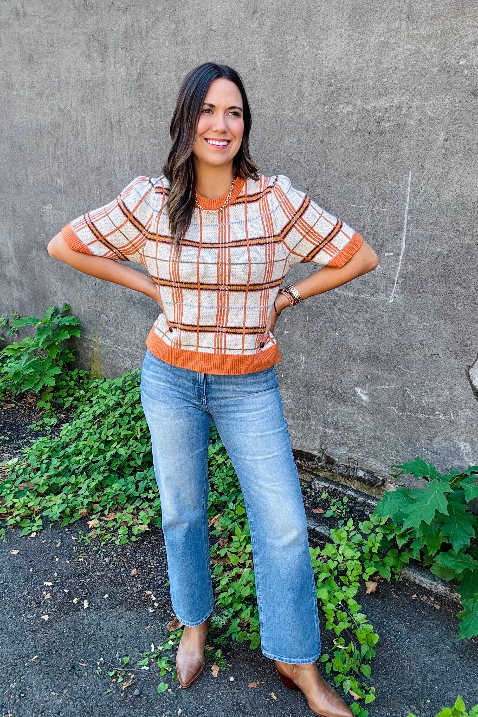 Plaid Half Sleeve Top
