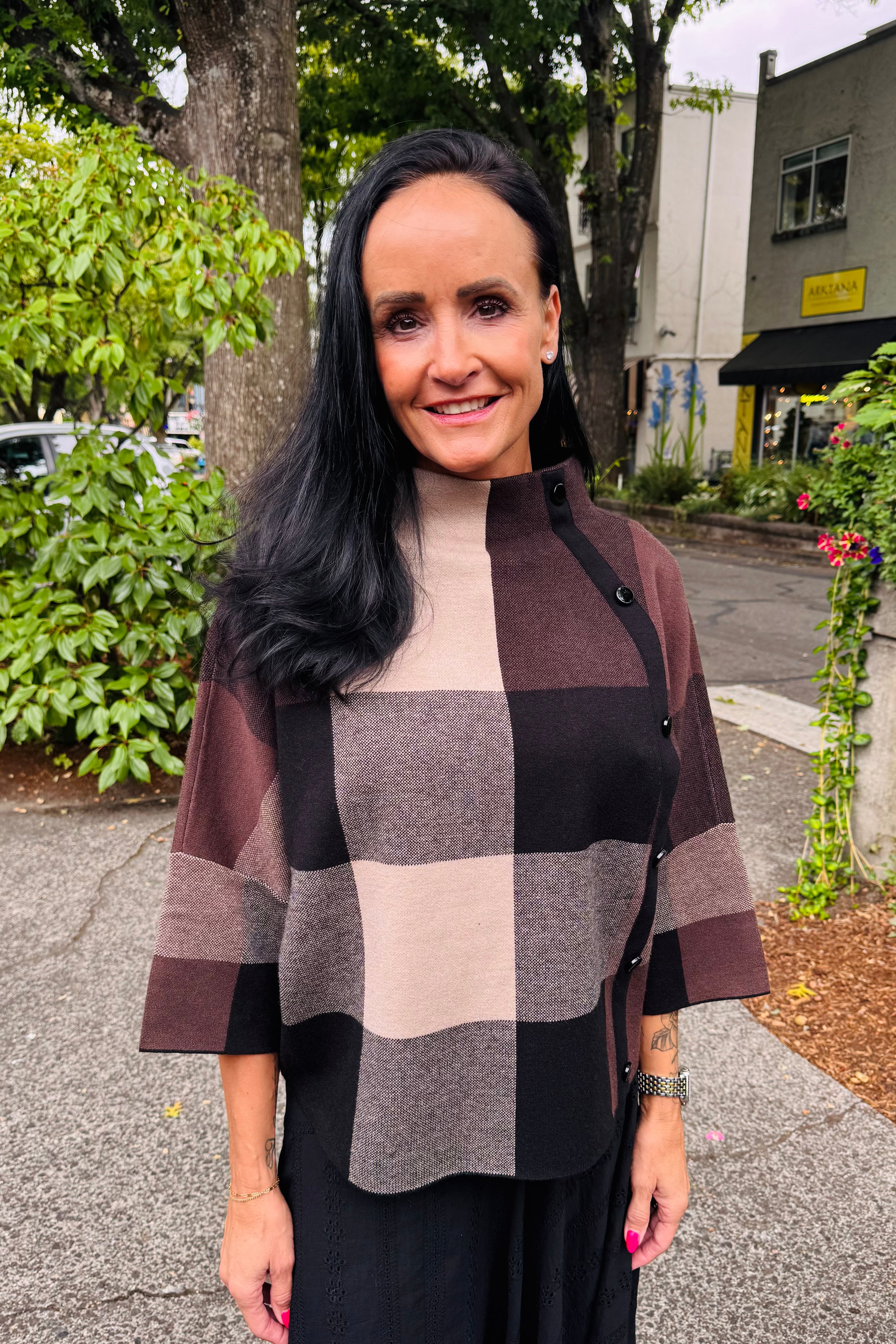 Plaid Mock Neck