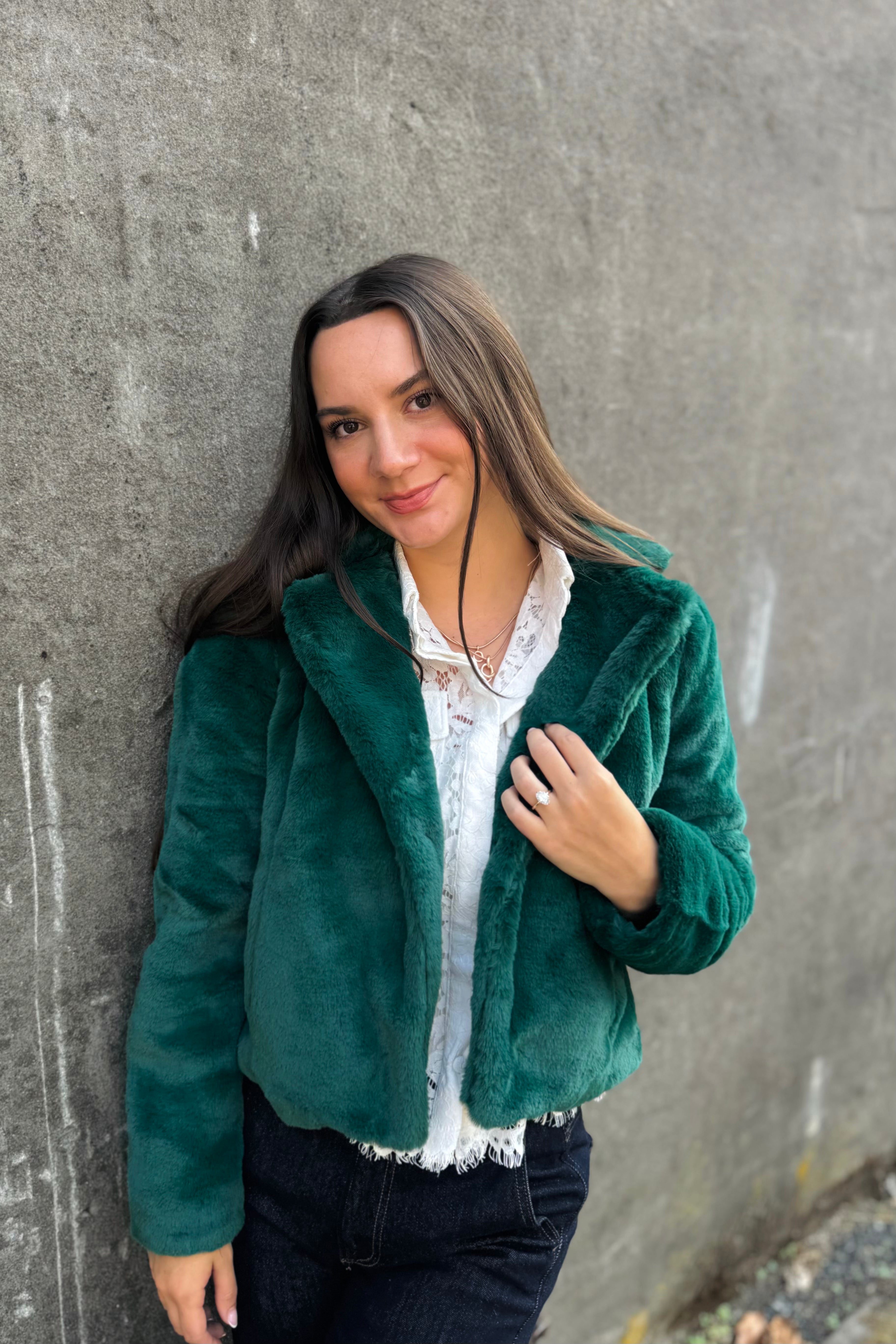 Plush Faux Fur Notch Collar Jacket