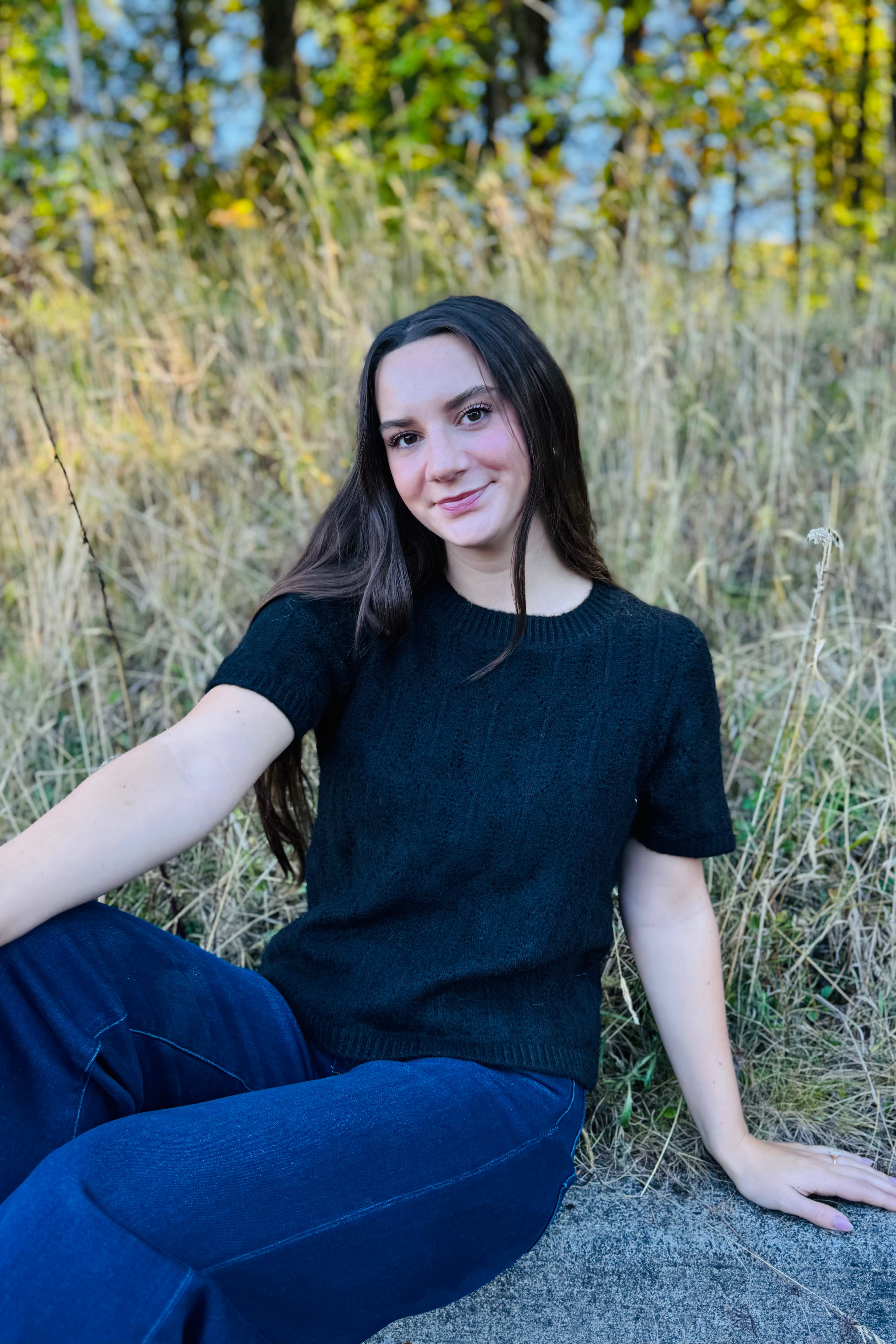 Pointelle Sweater Tee - Black