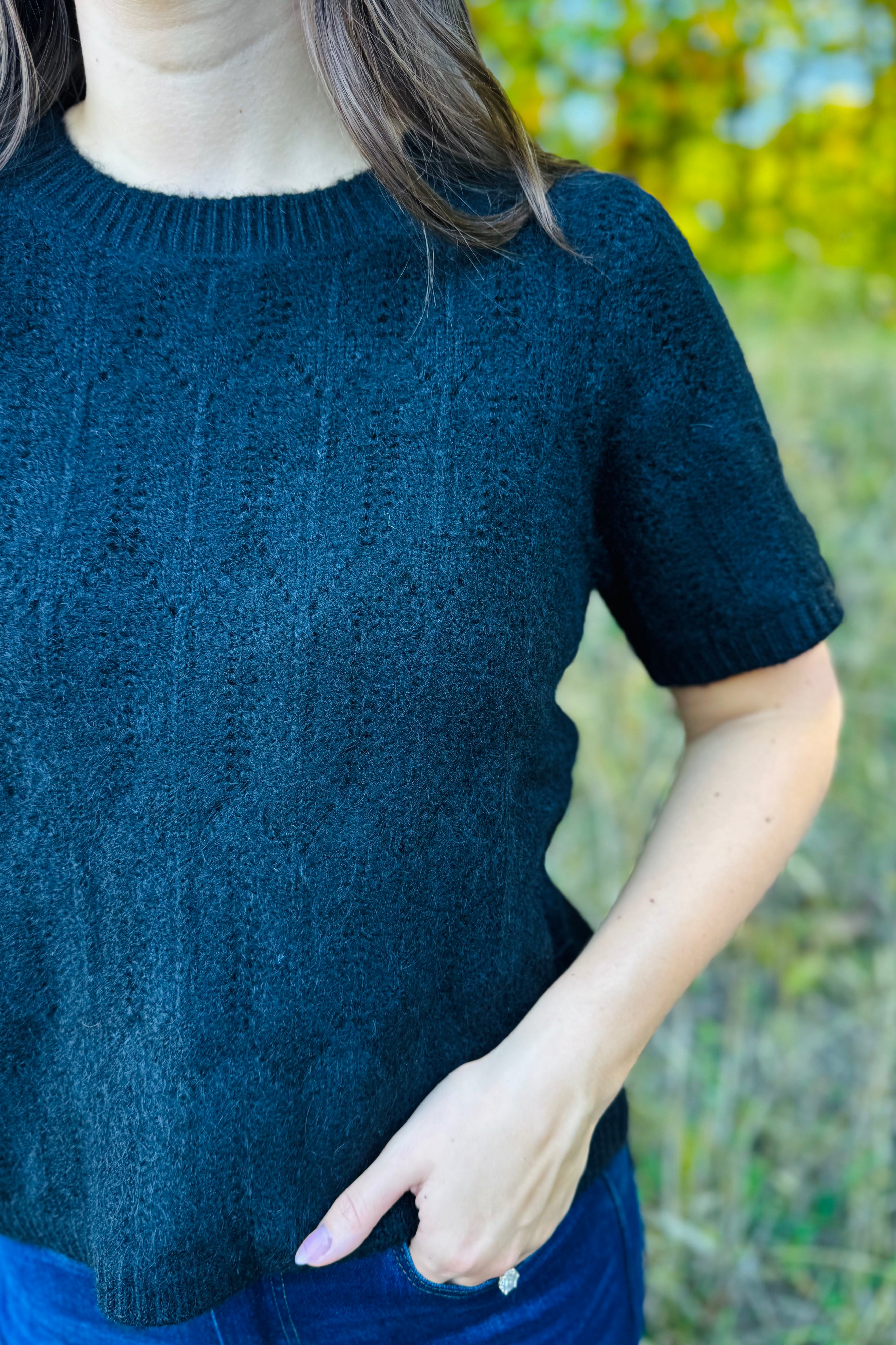Pointelle Sweater Tee - Black