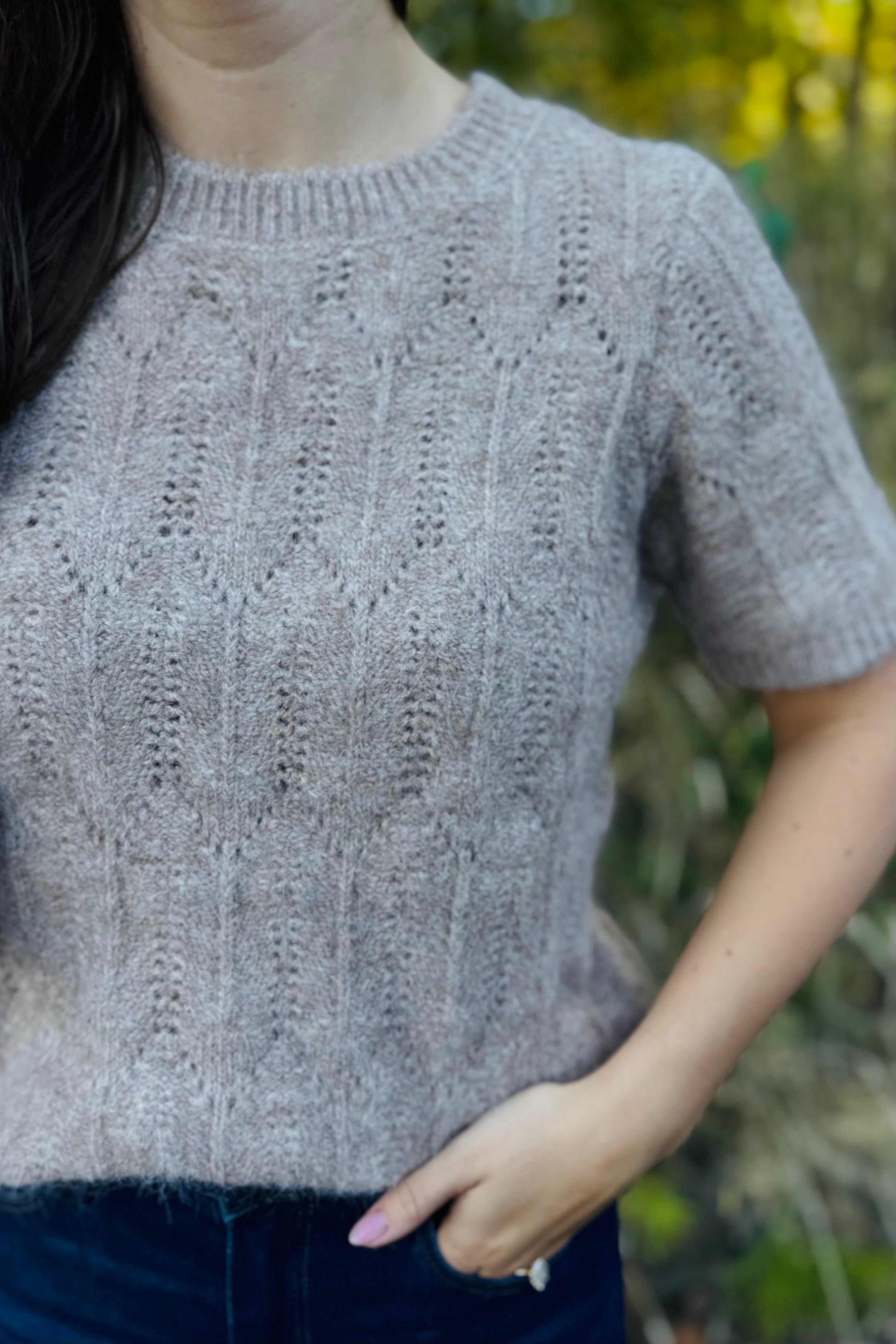Pointelle Sweater Tee - Heather Hazelnut