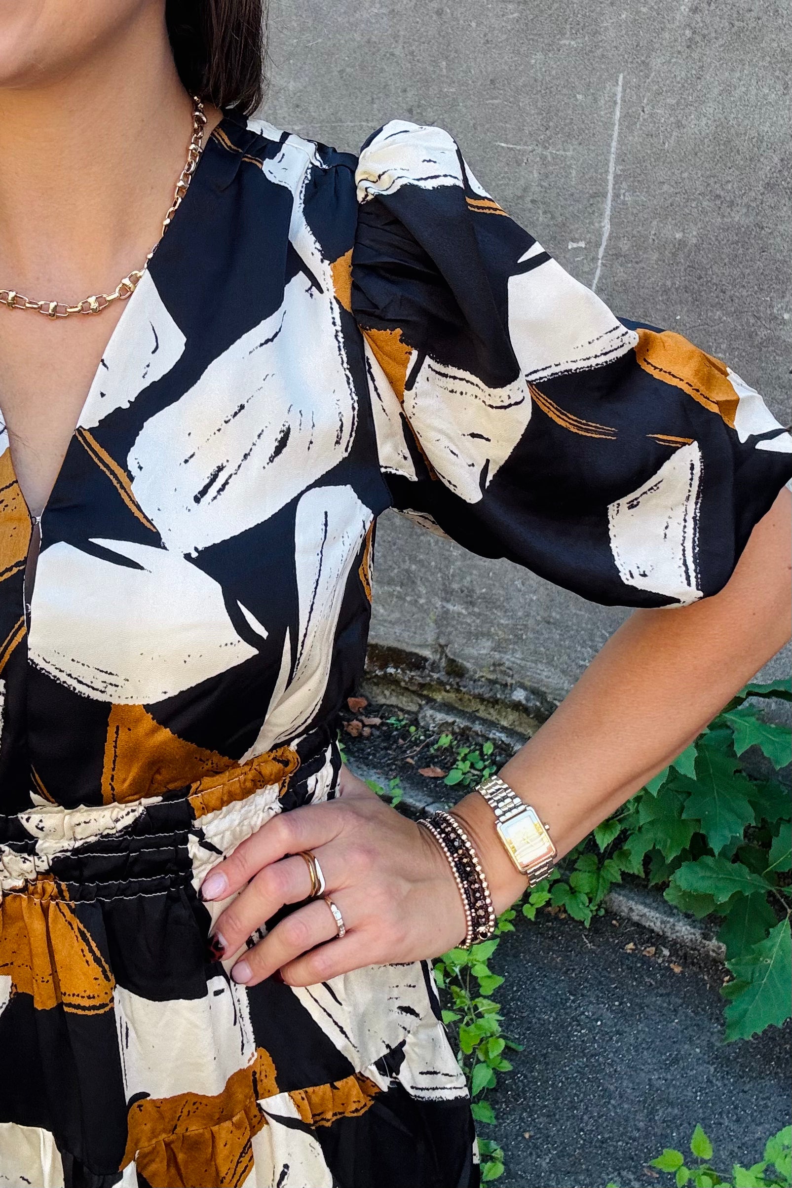 Puff Sleeve Tiered Print Dress