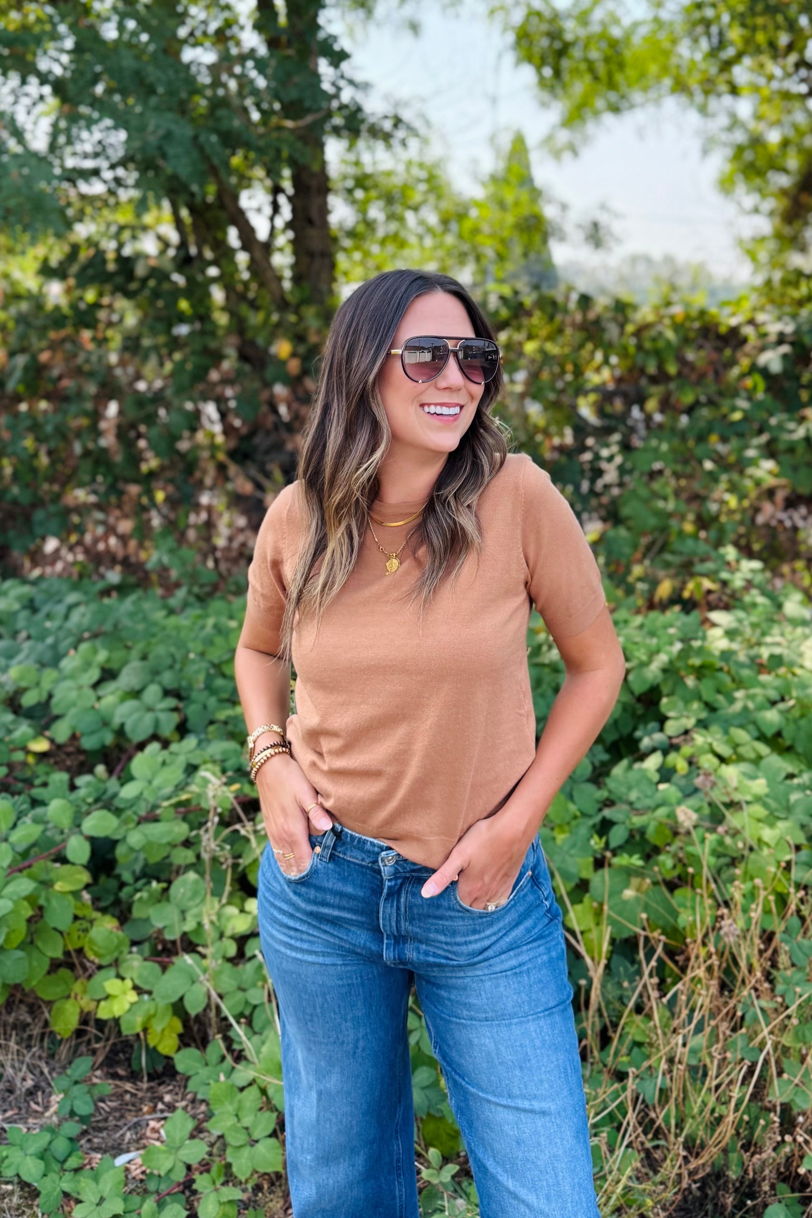 Puffy Sleeve Basic Stretchy Knit Top