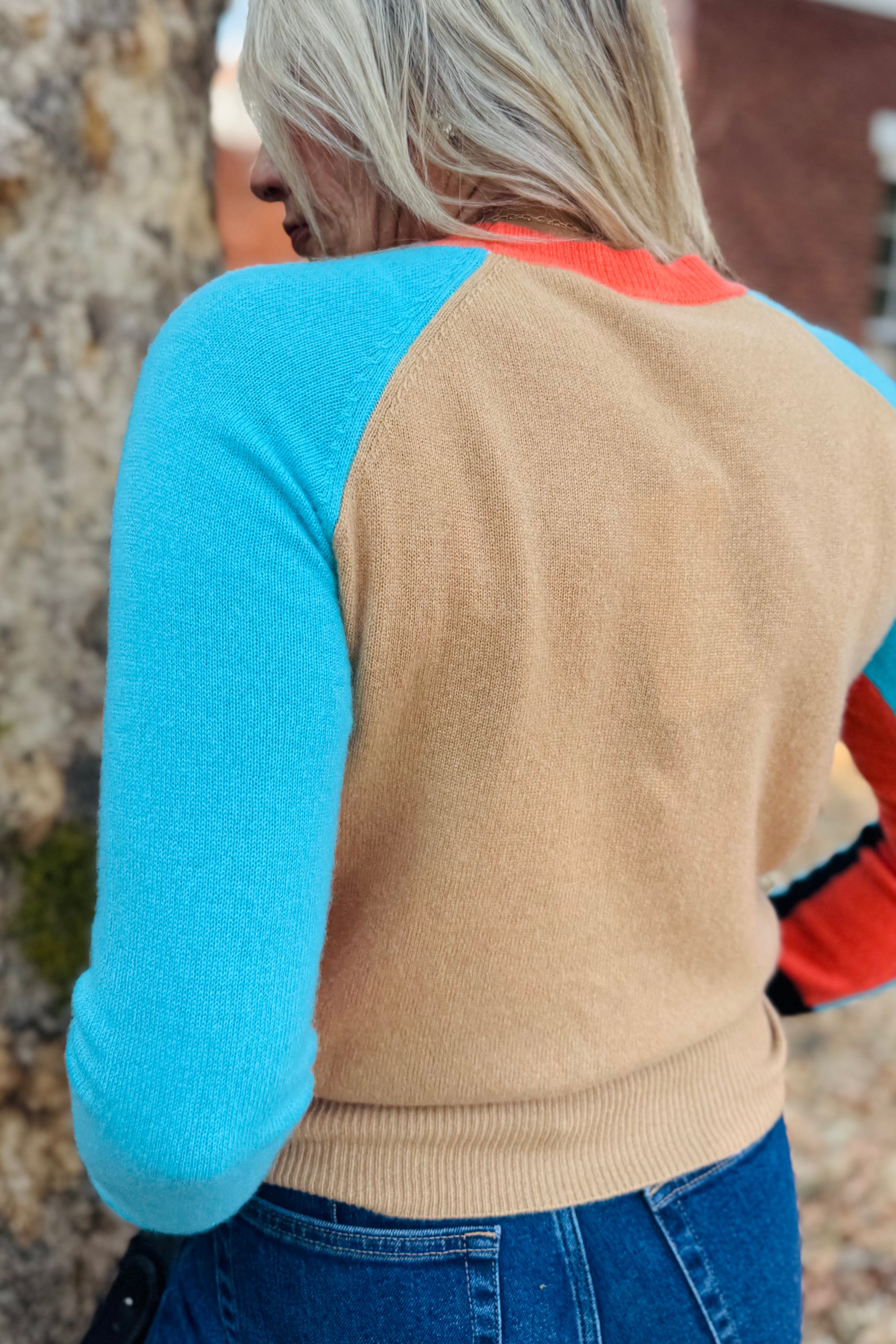 Color Block Comb Crew Sweater