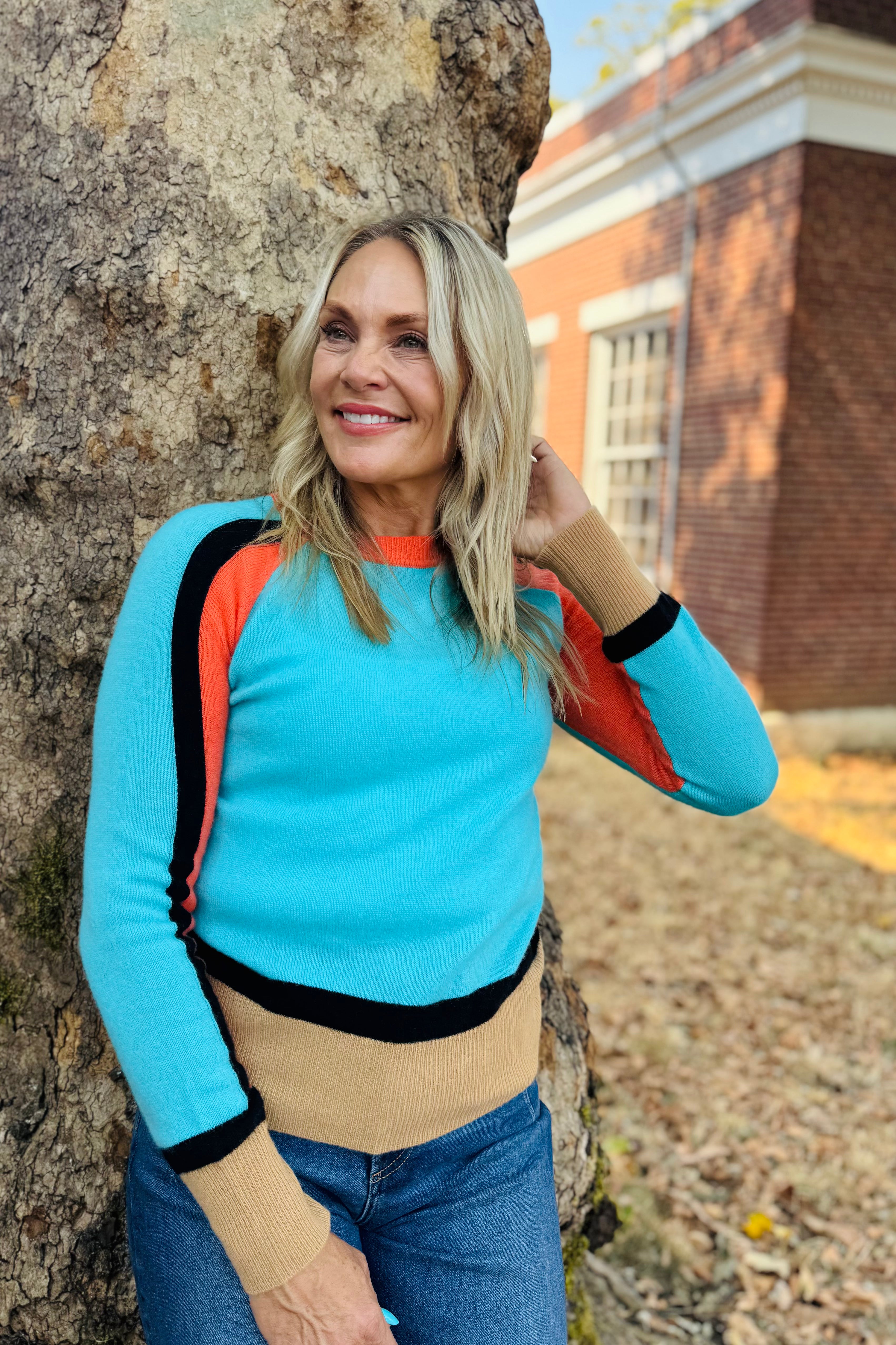 Color Block Comb Crew Sweater