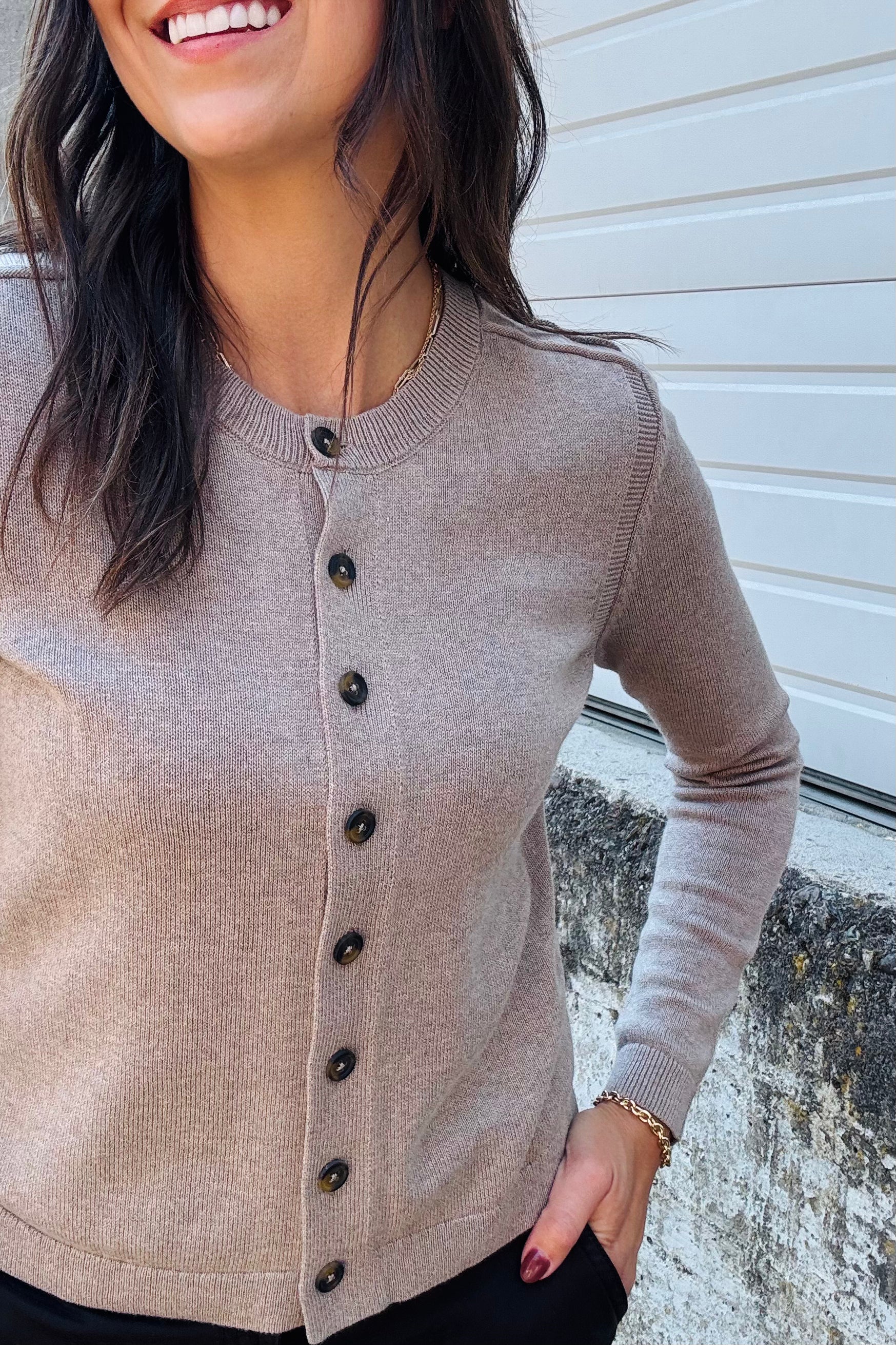 Pure Cotton Button Up Cardi - Malt | Nic & Zoe - view 3