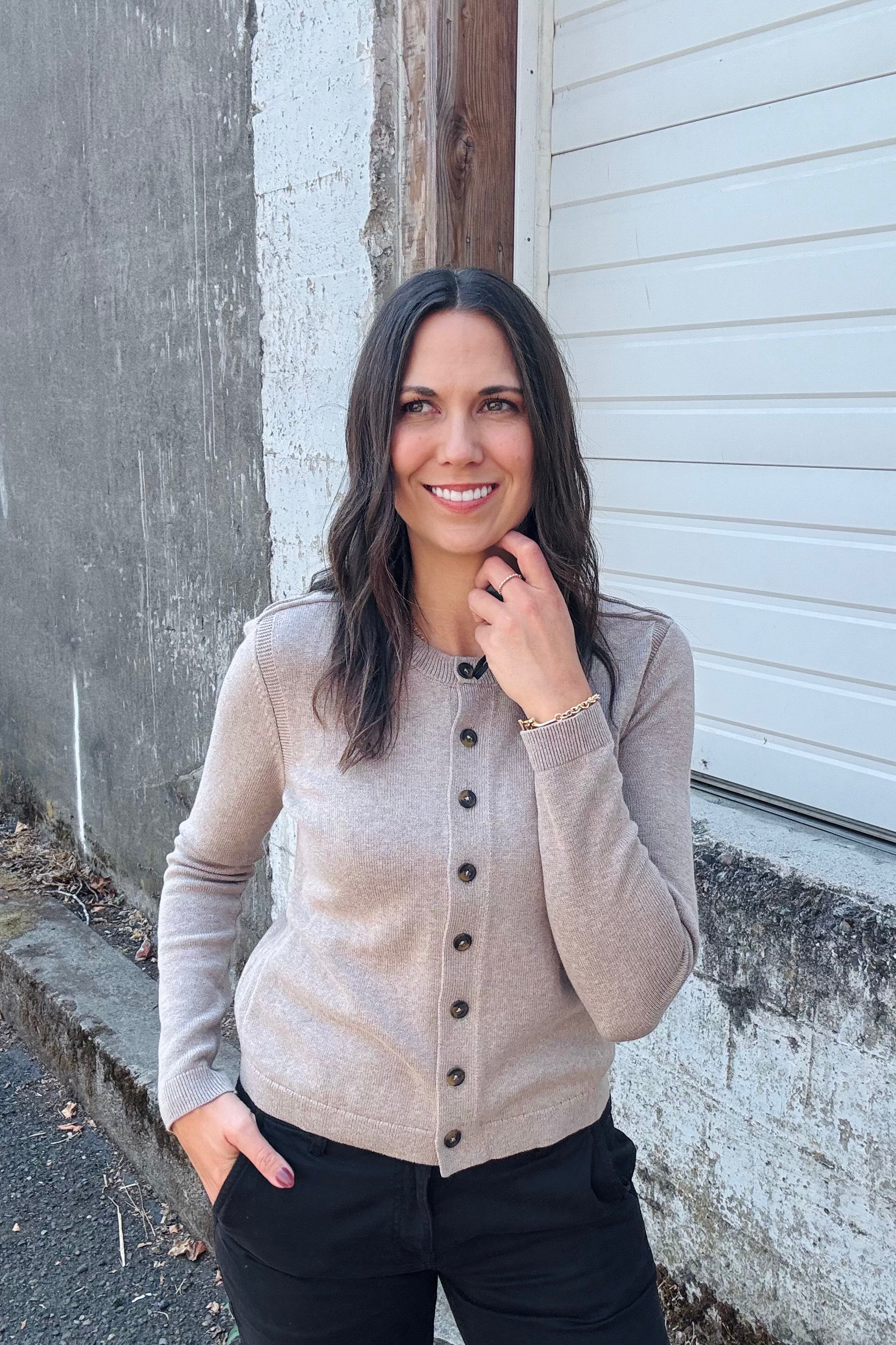 Pure Cotton Button Up Cardi - Malt | Nic & Zoe - view 2