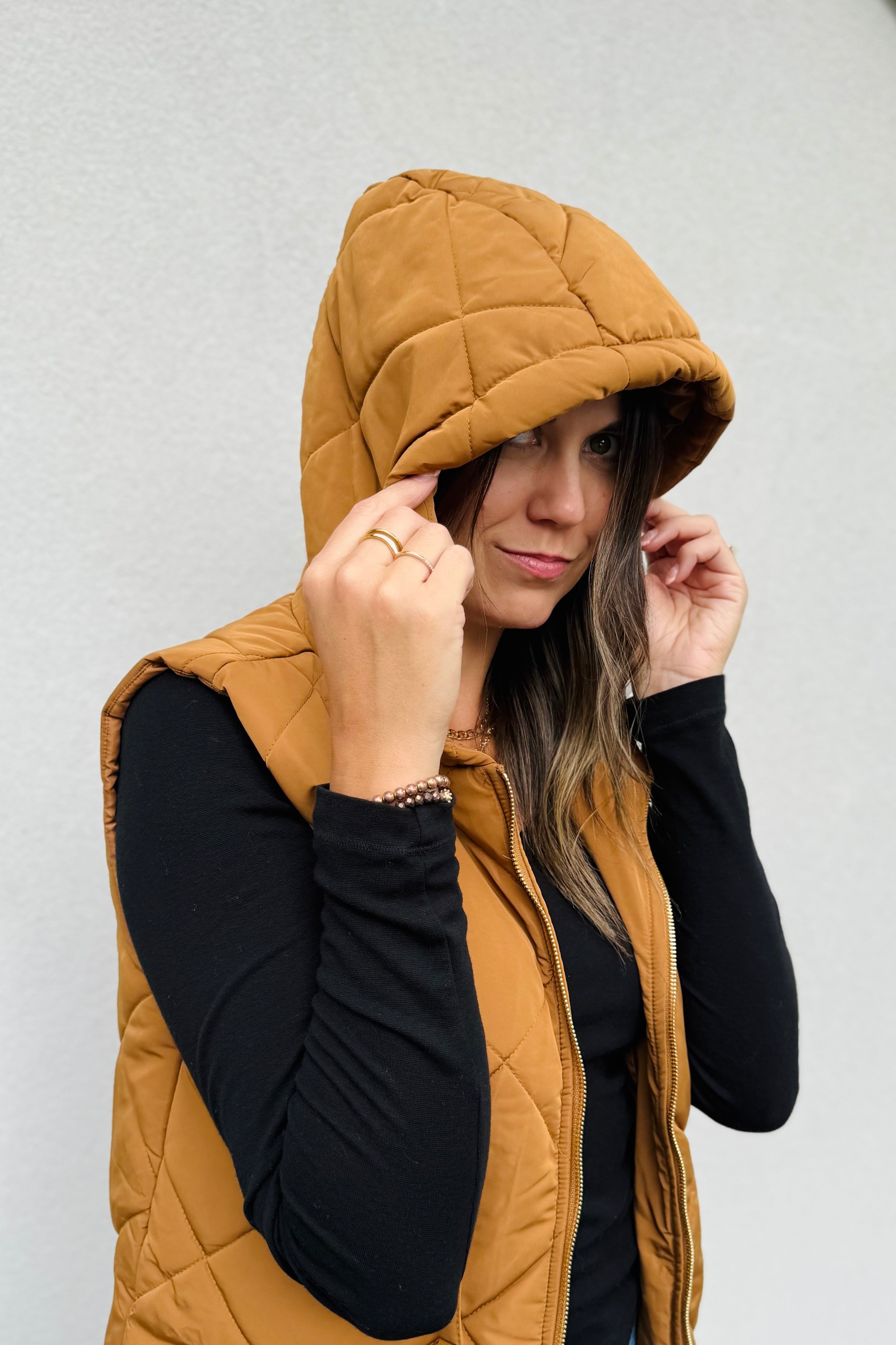 Quilted Puffer Long Hoodie Vest
