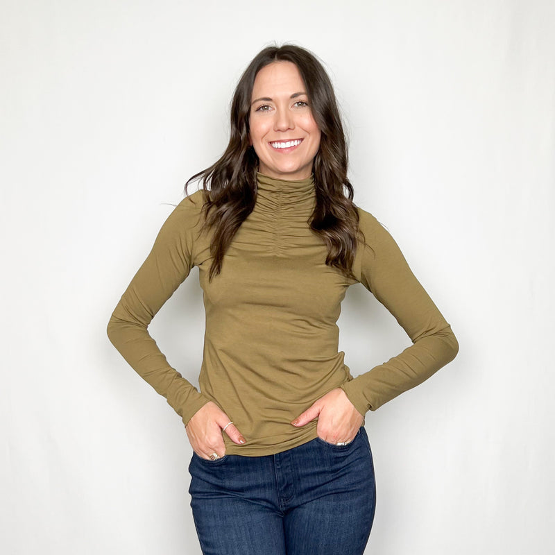 Ruched Neck Mock Top