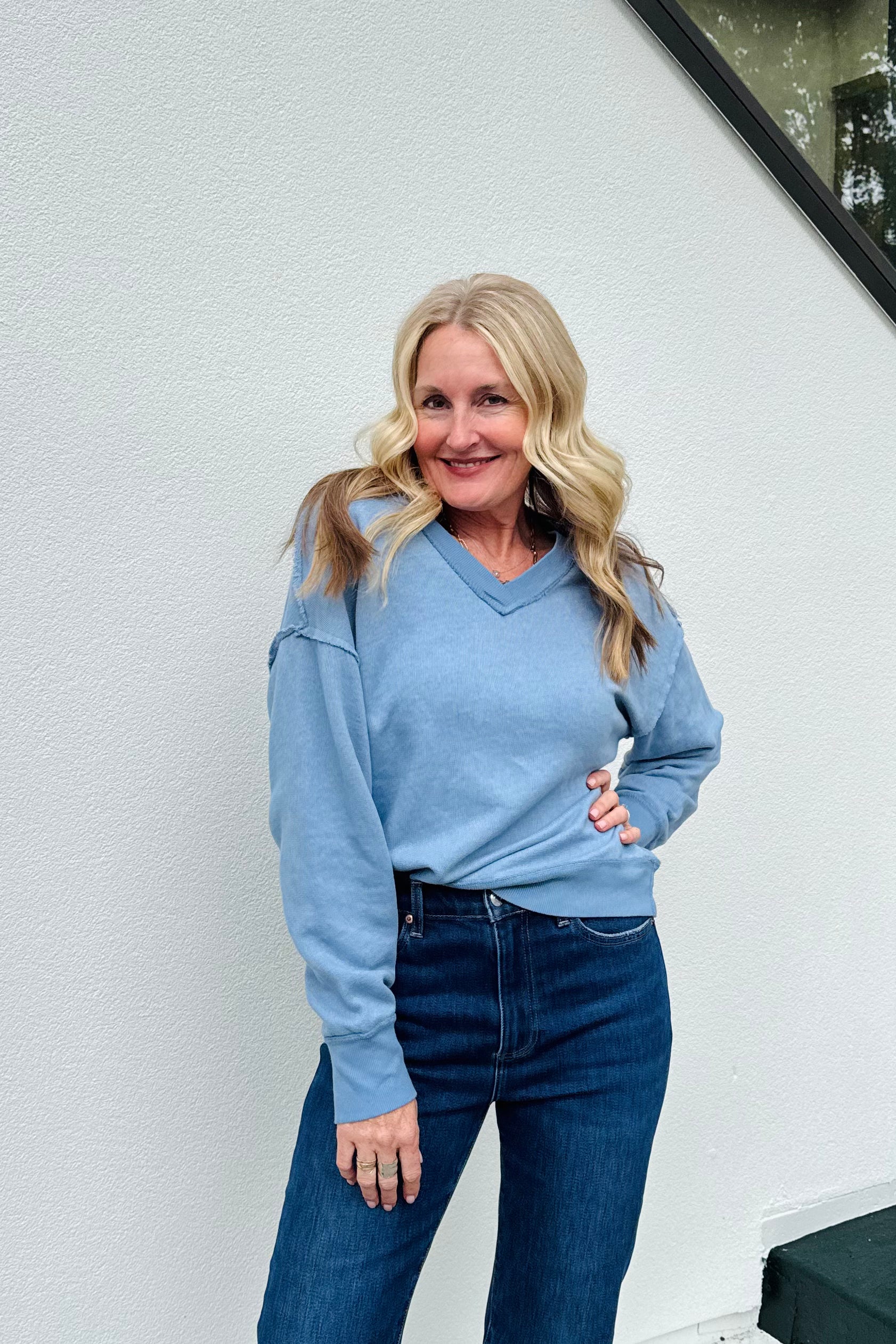 Reverse Stitch V-Neck Sweatshirt