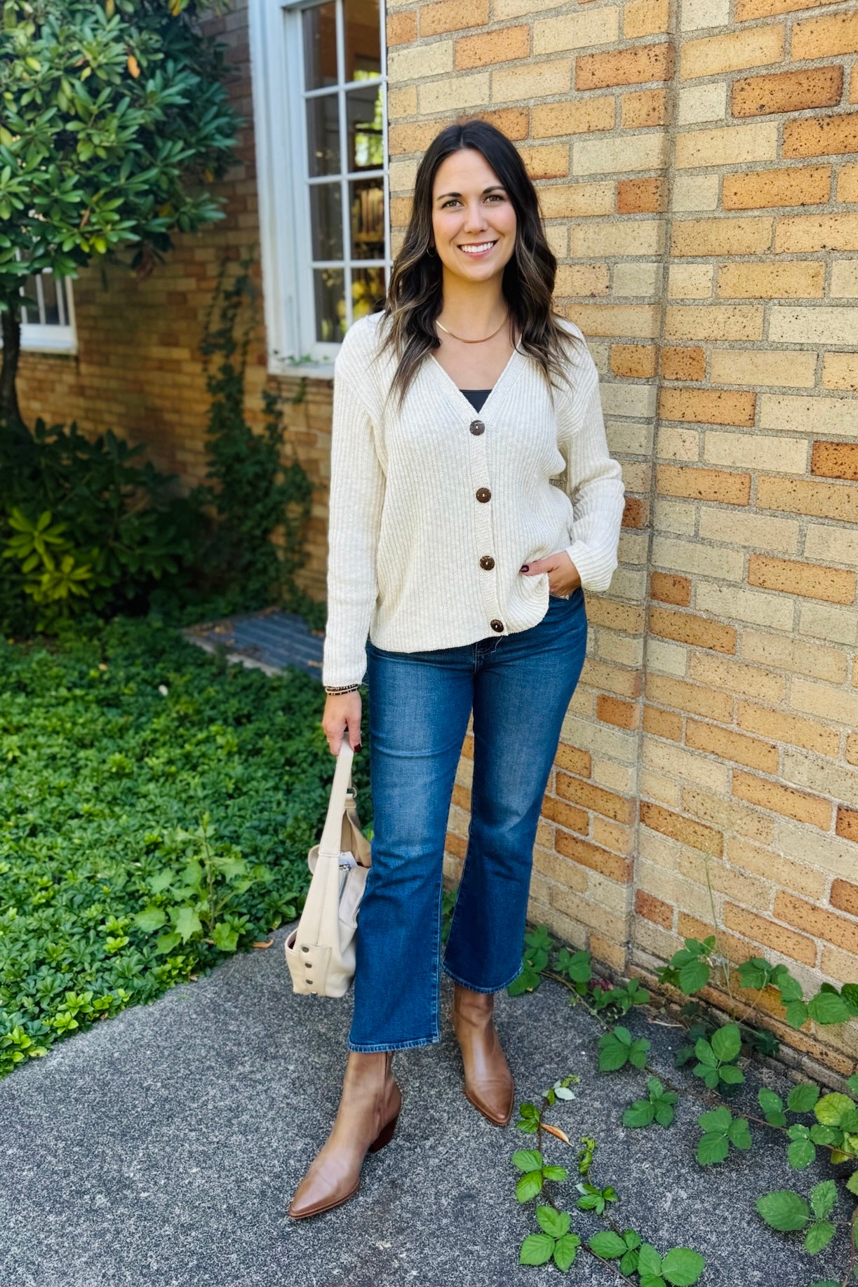 Ribbed 4 Button Cardigan-Natural
