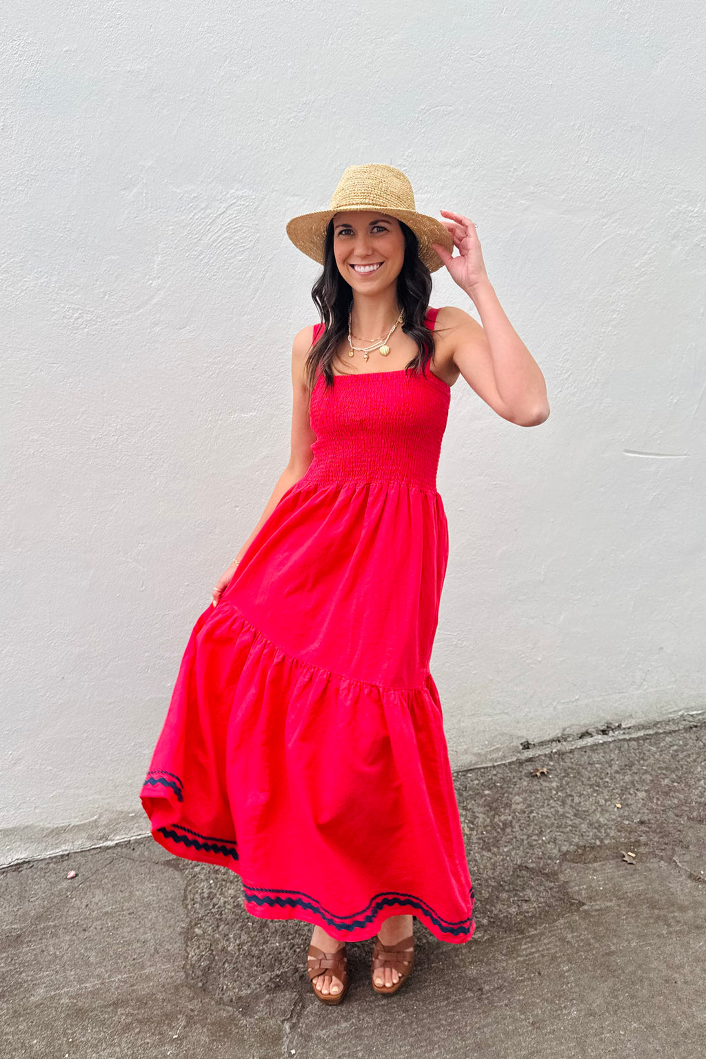 Roxy Maxi Dress by Dylan, Smocked Bodice, Flowy Summer Dress at Arktana Bright Red / Large