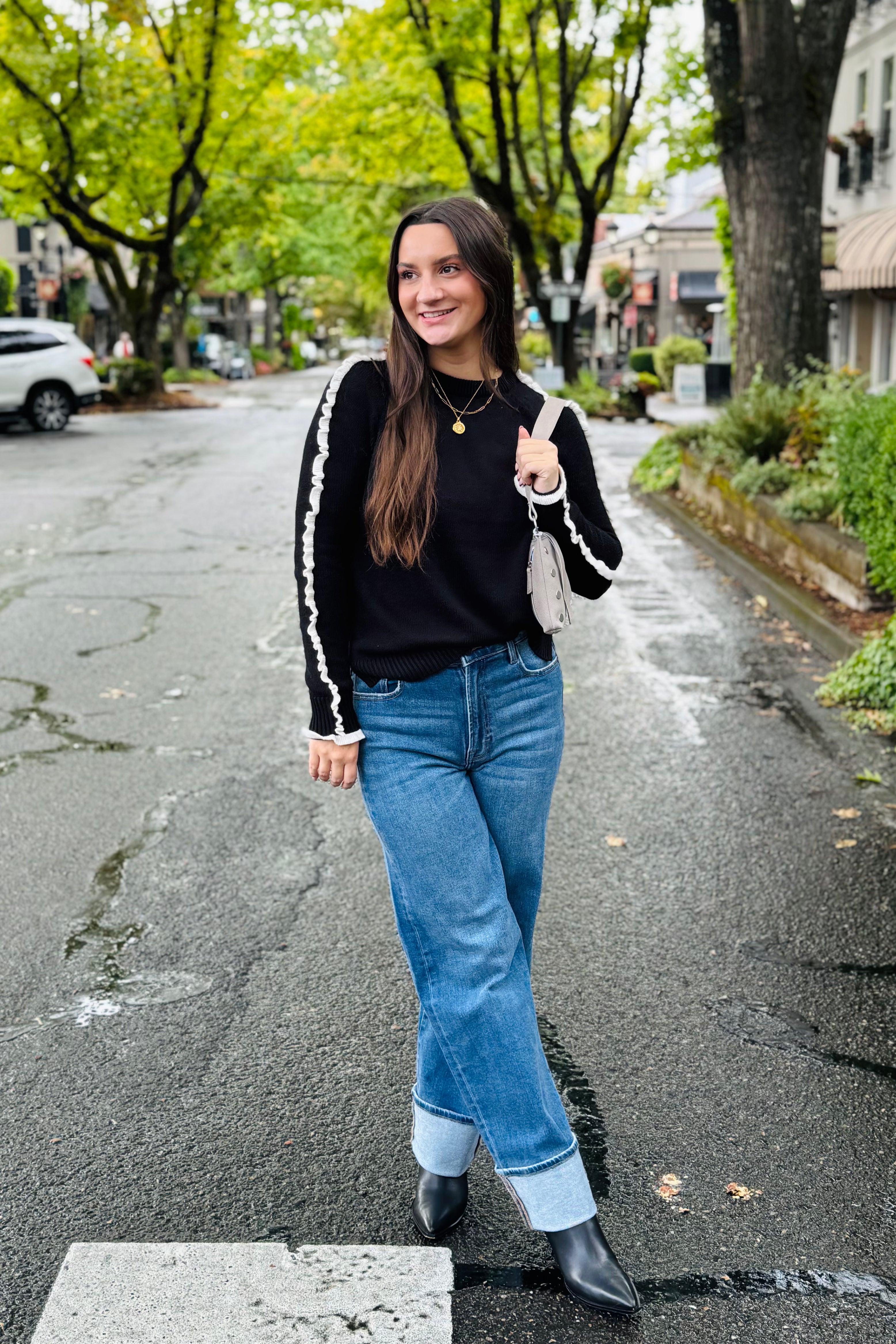 Ruffled Down Sweater