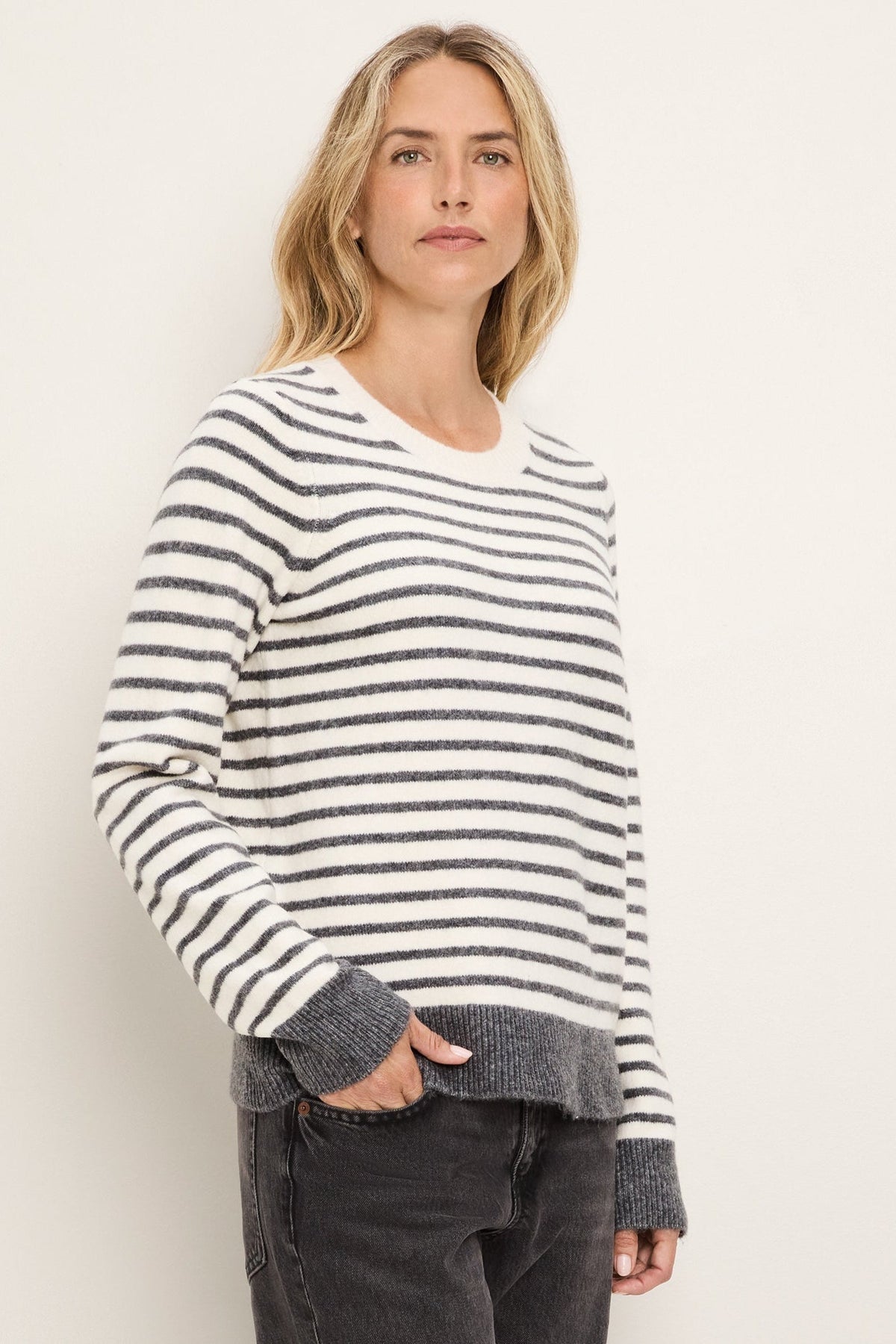 Morgan Long Sleeve Pullover - Coconut Milk/Heather Grey | Michael Stars