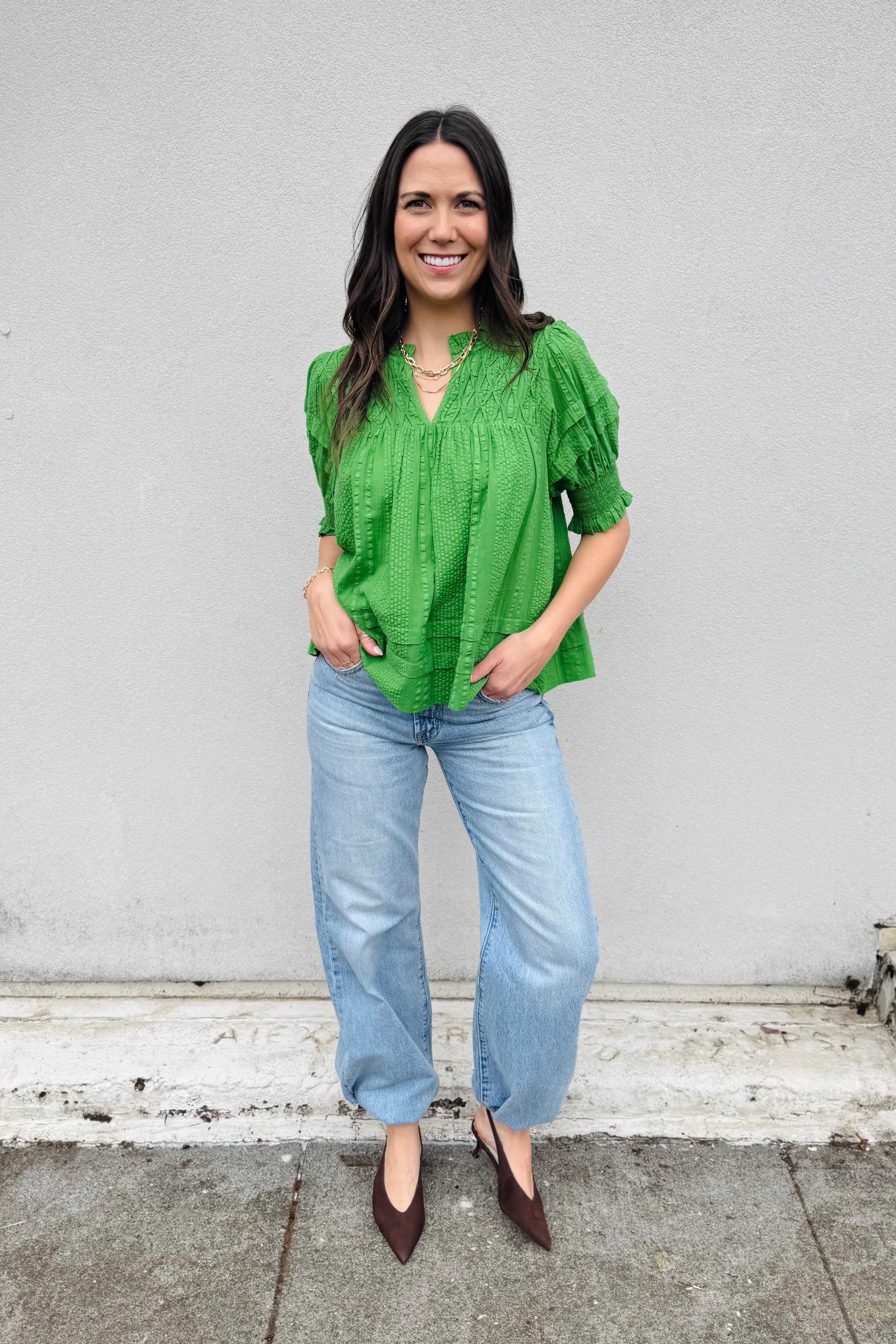 S/S Crinkle Detail Top