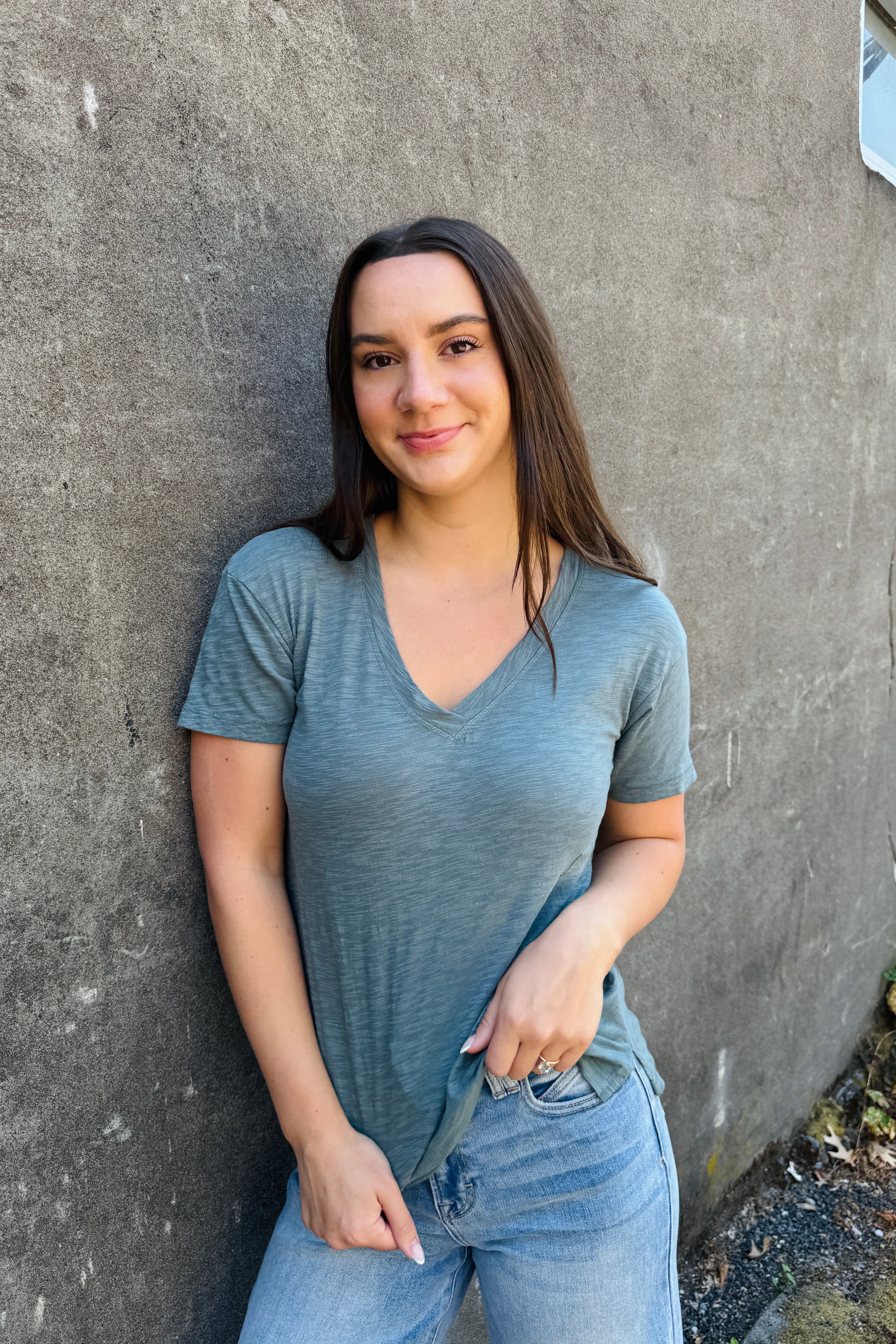 S/S V-Neck Boxy Tee - Teal