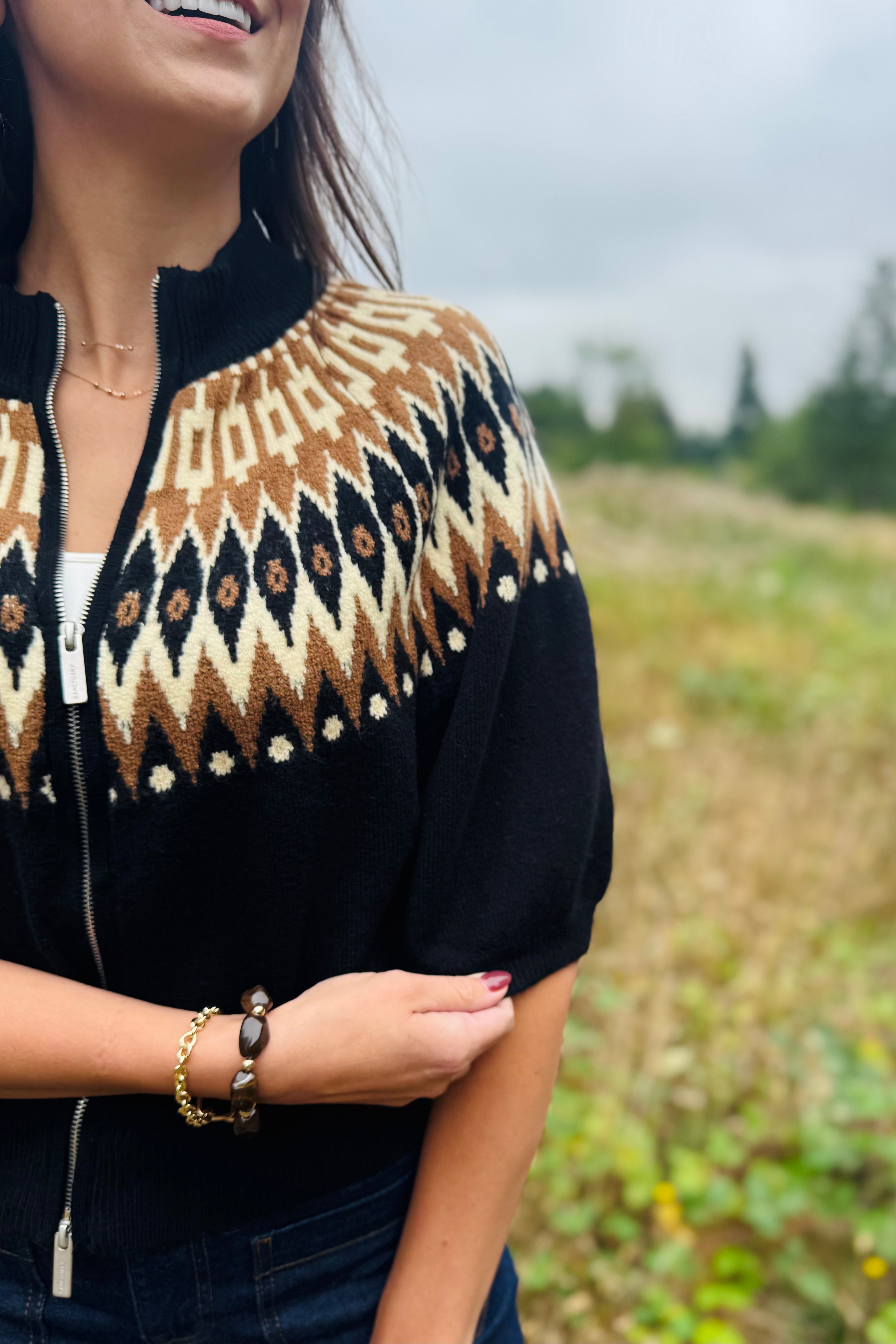 Fairisle Zip Up Sweater