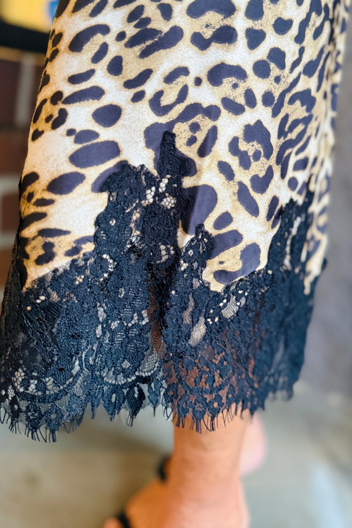 Satin Leopard Print Skirt w/ Lace Trim