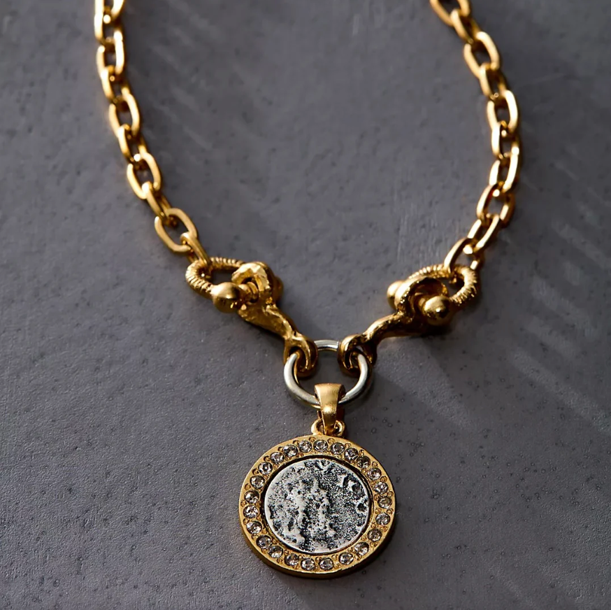 Gold Mini coin and horsebit necklace