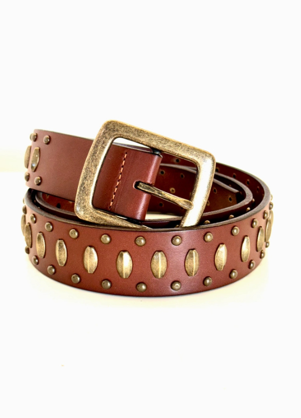 Cognac Leather With Aged Brass Studs | Ginger Blue