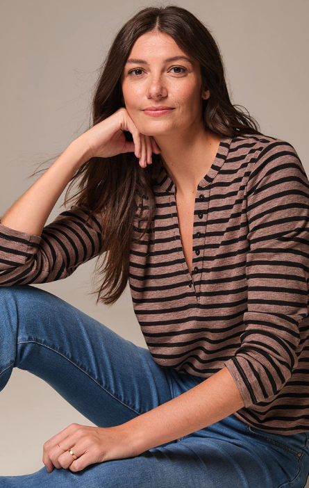 Striped Long Sleeve Henley | Nic & Zoe
