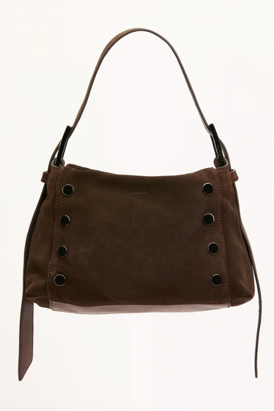 Bryant Med Belted Suede Bag