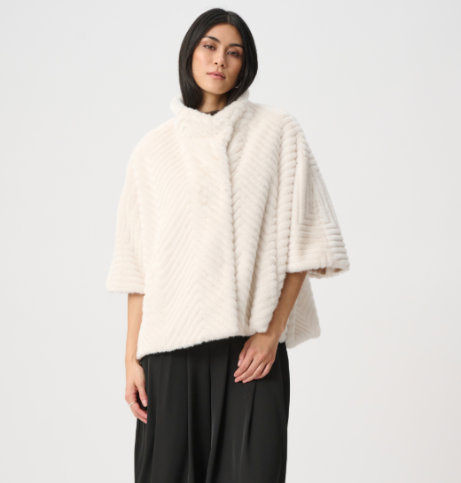 Chevron Faux Fur Cape-Style Jacket